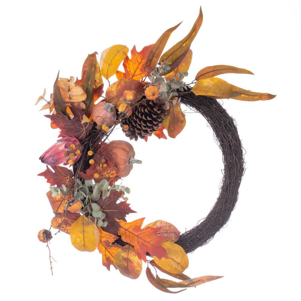 28” Orange Pumpkin Eucalypts Half Wreath