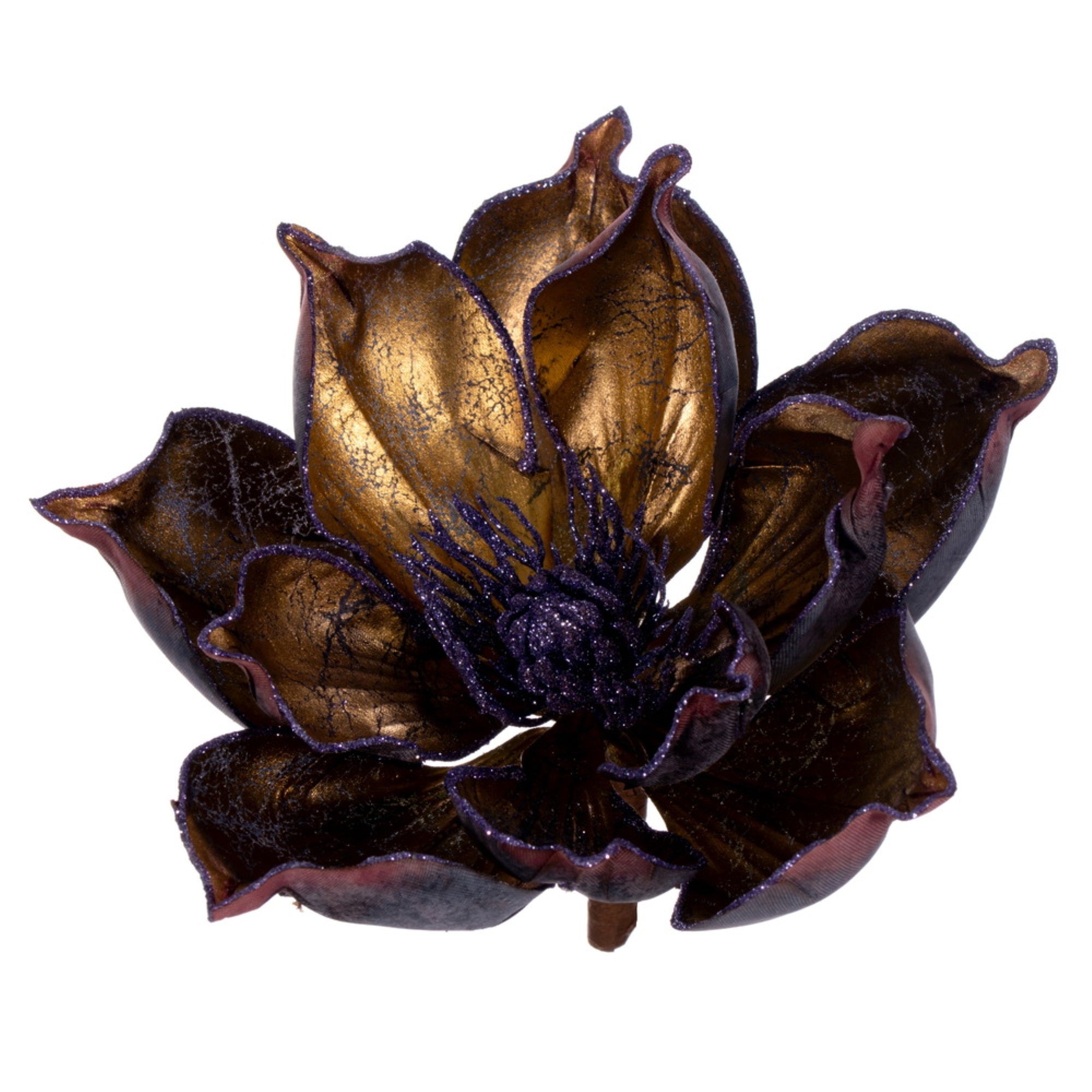 Vickerman 7” Artificial Chocolate Glitter Magnolia on Clip 2 pieces per bag