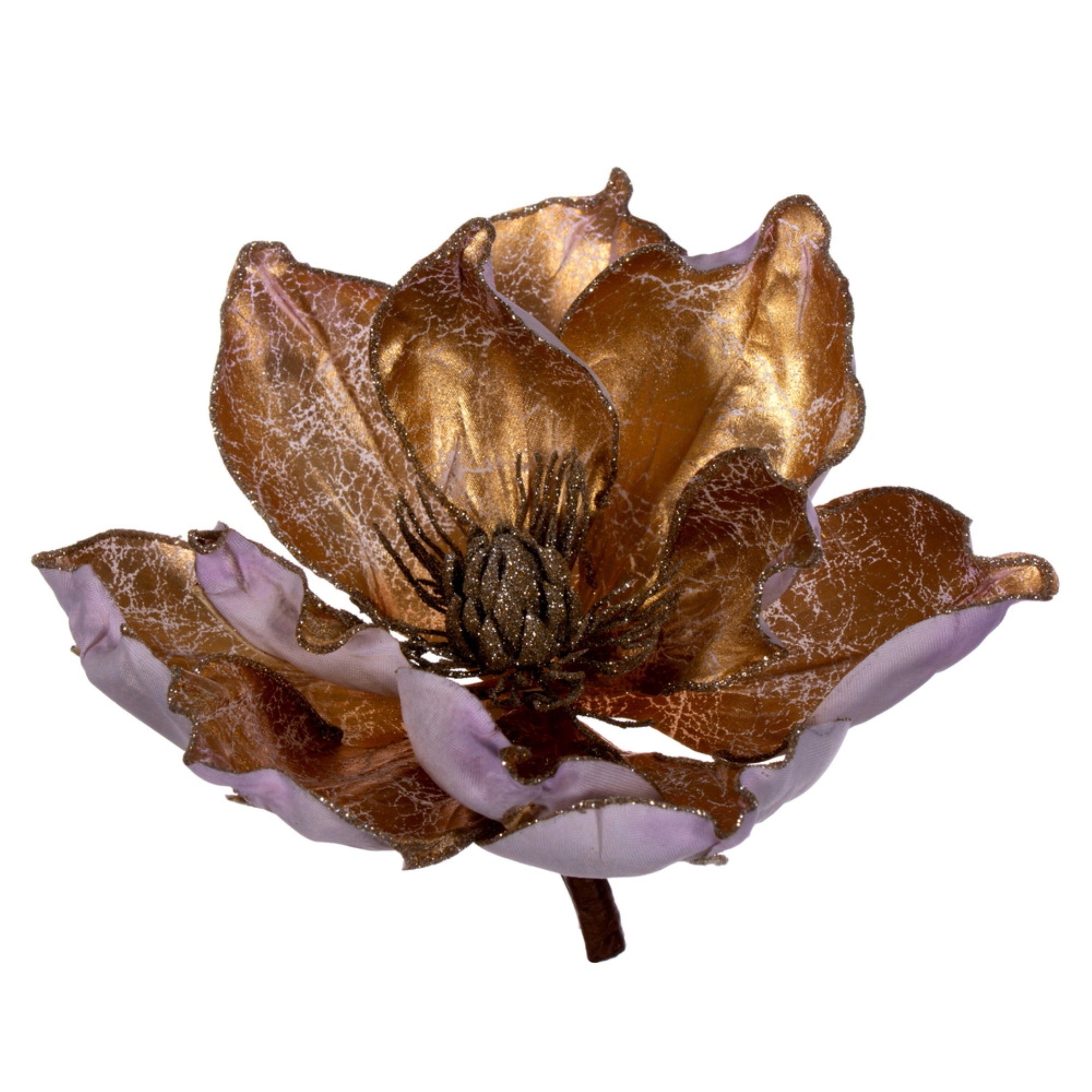 Vickerman 7” Artificial Mocha Glitter Magnolia on Clip 2 pieces per bag