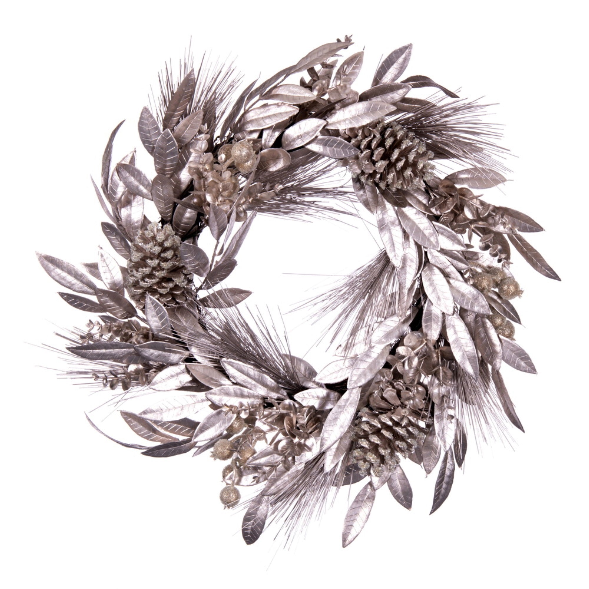 24” Silver Pinecone Needle Berry Wreath