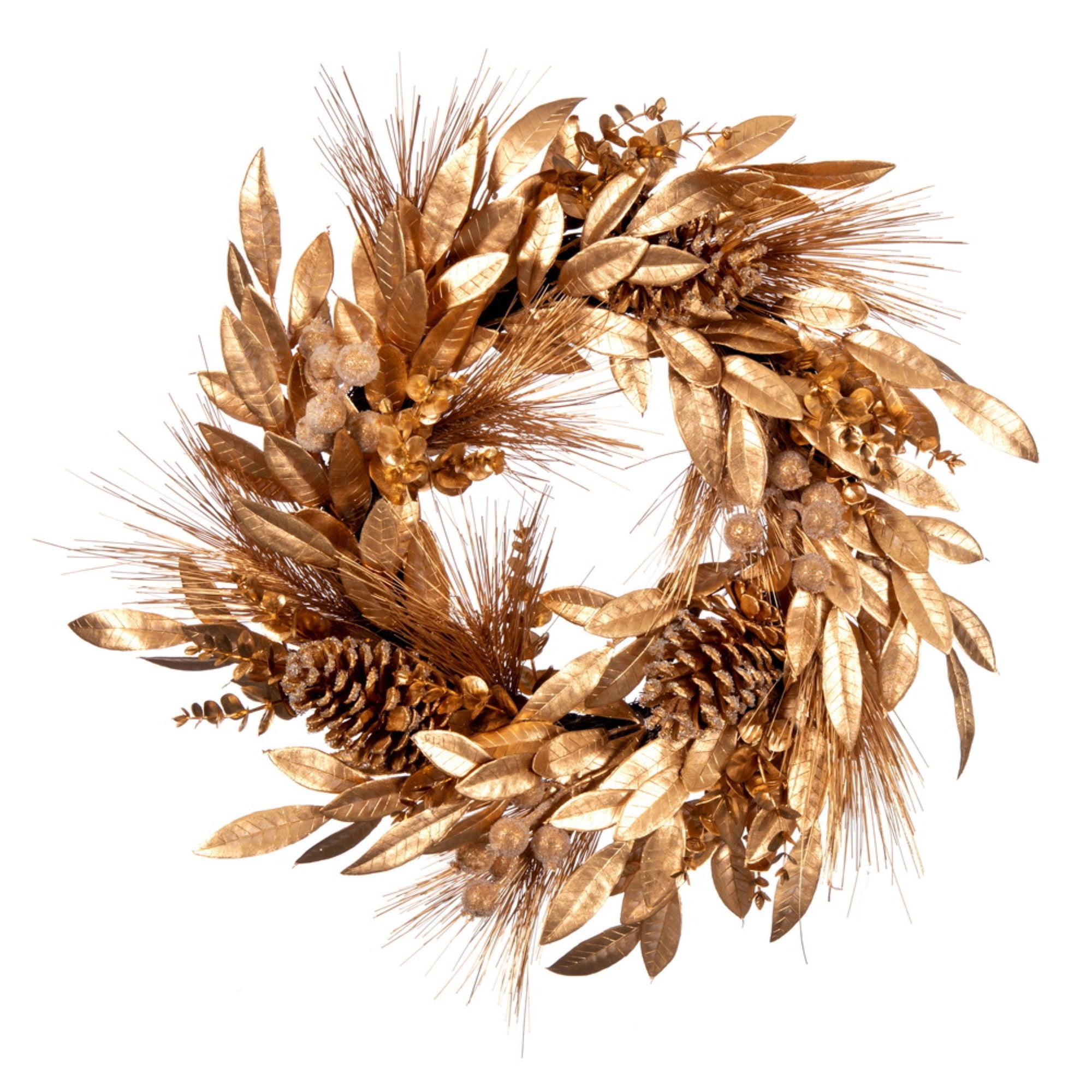 24” Gold Pinecone Needle Berry Wreath