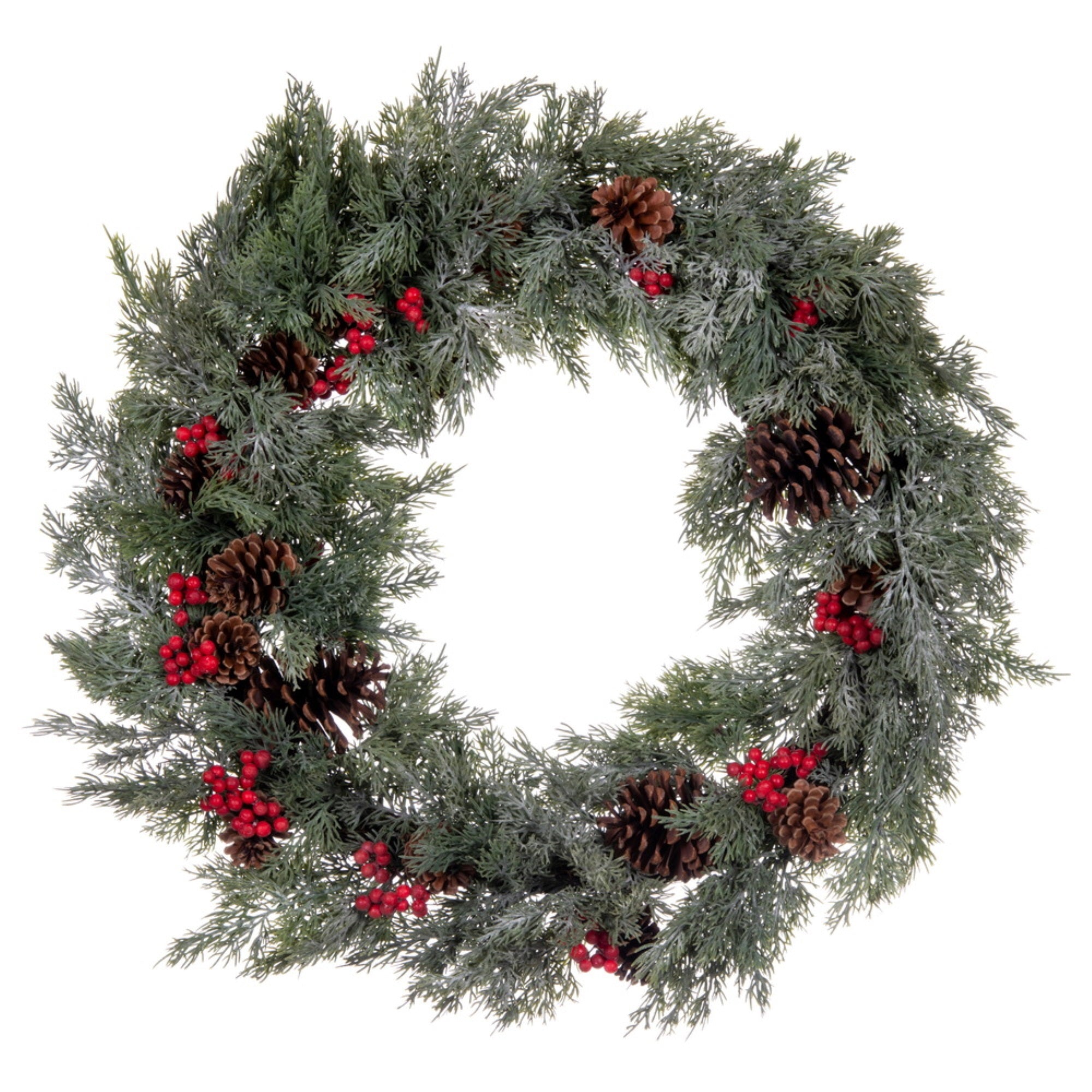 Vickerman 25” Artificial Green Cypress Cone Berry Wreath.