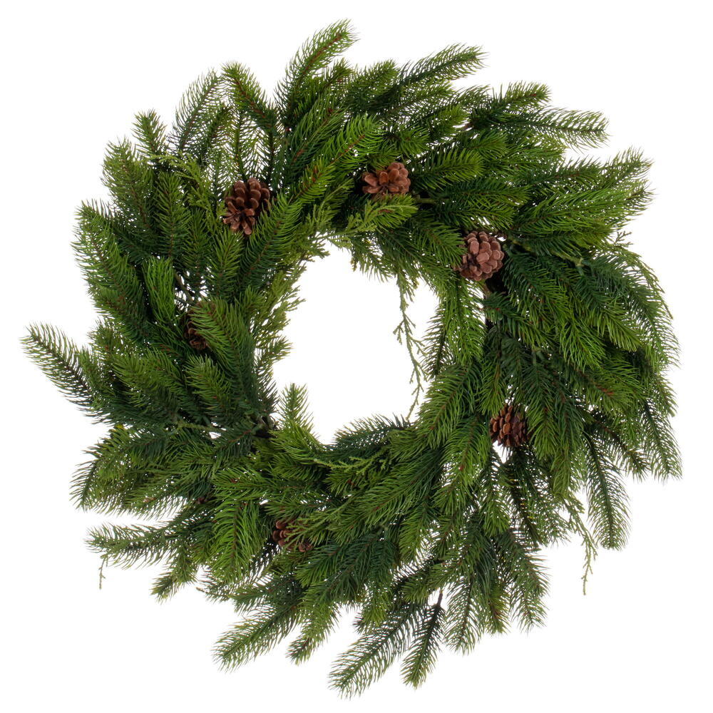 24” Holiday Pine Wreath with Cones