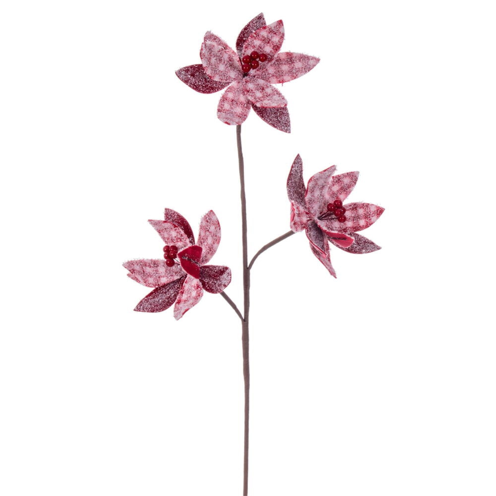 Vickerman 27” Red/White Poinsettia Artificial Spray 2/Bag