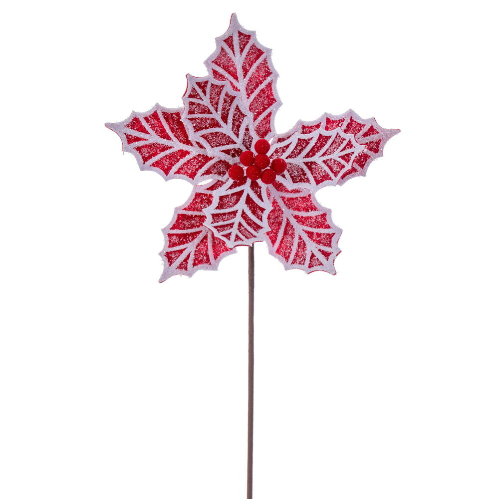 23” Red/White Poinsettia Stem 3/Bag
