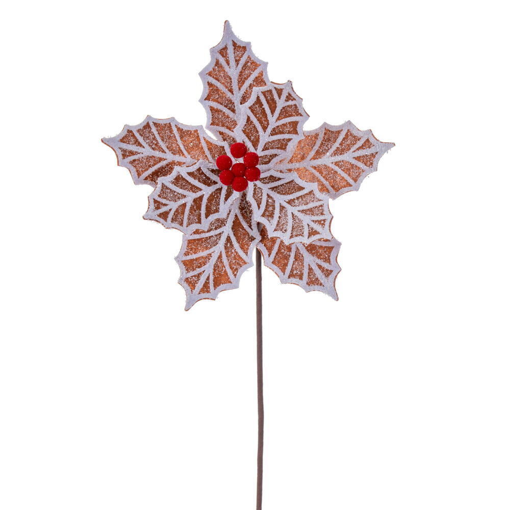 23” Brown/White Poinsettia Stem 3/Bag