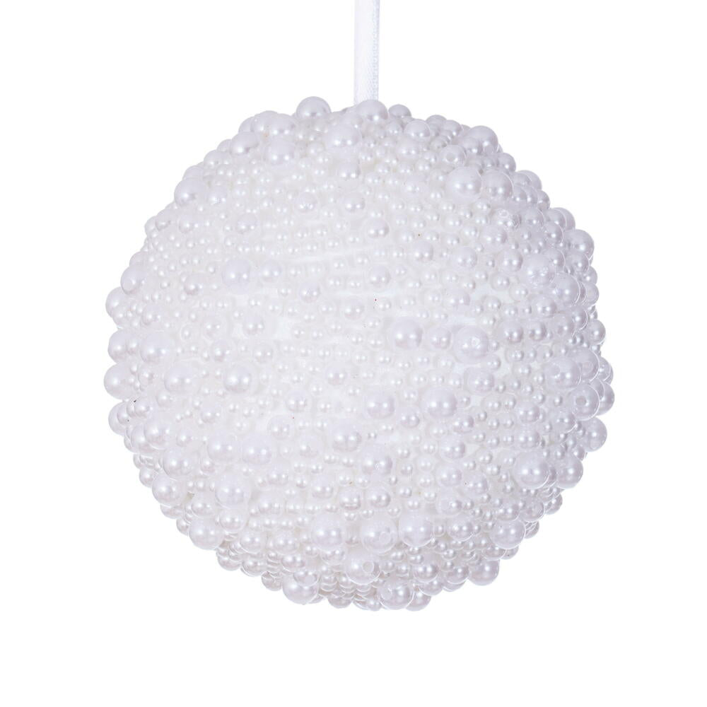 4” White Pearl Ball Ornament 4/Bag