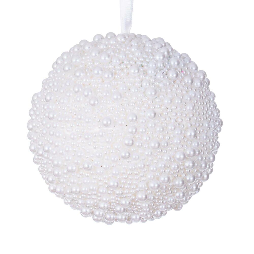 4.5” White Pearl Ball Ornament 3/Bag