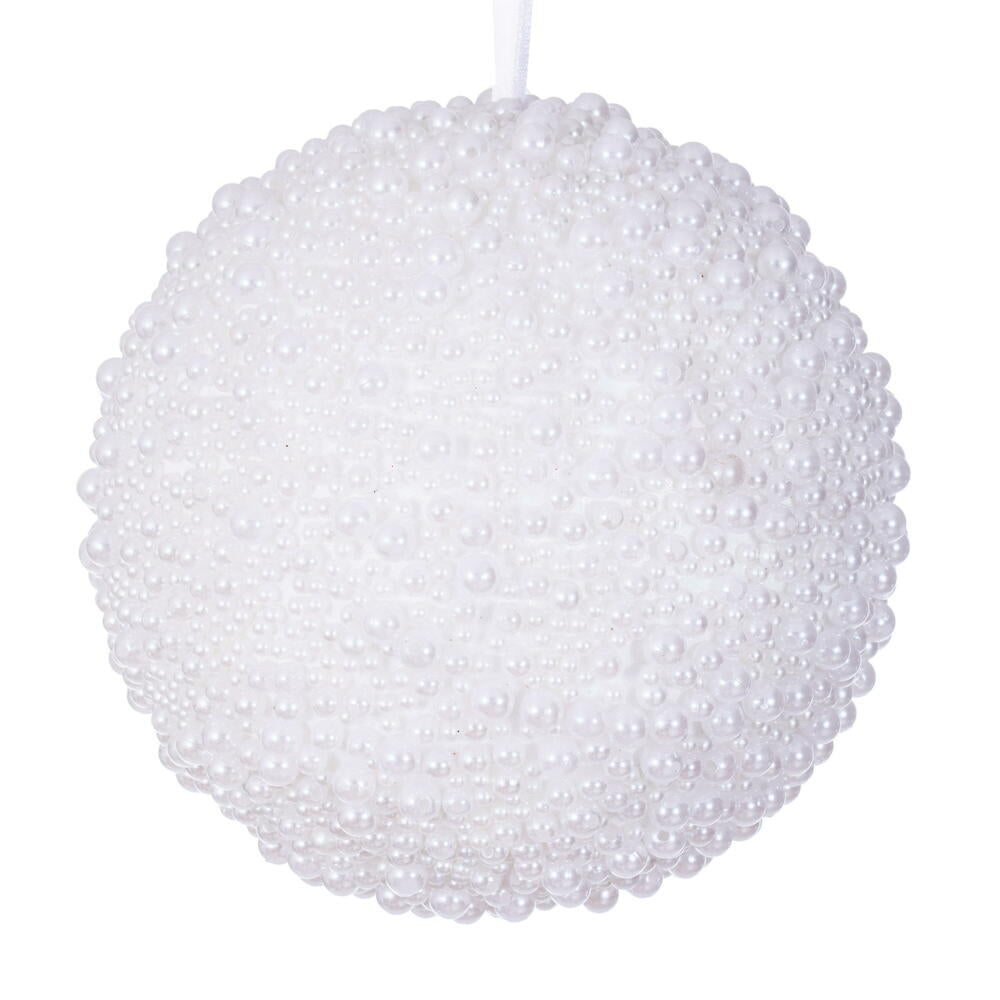 6” White Pearl Ball Ornament 2/Bag