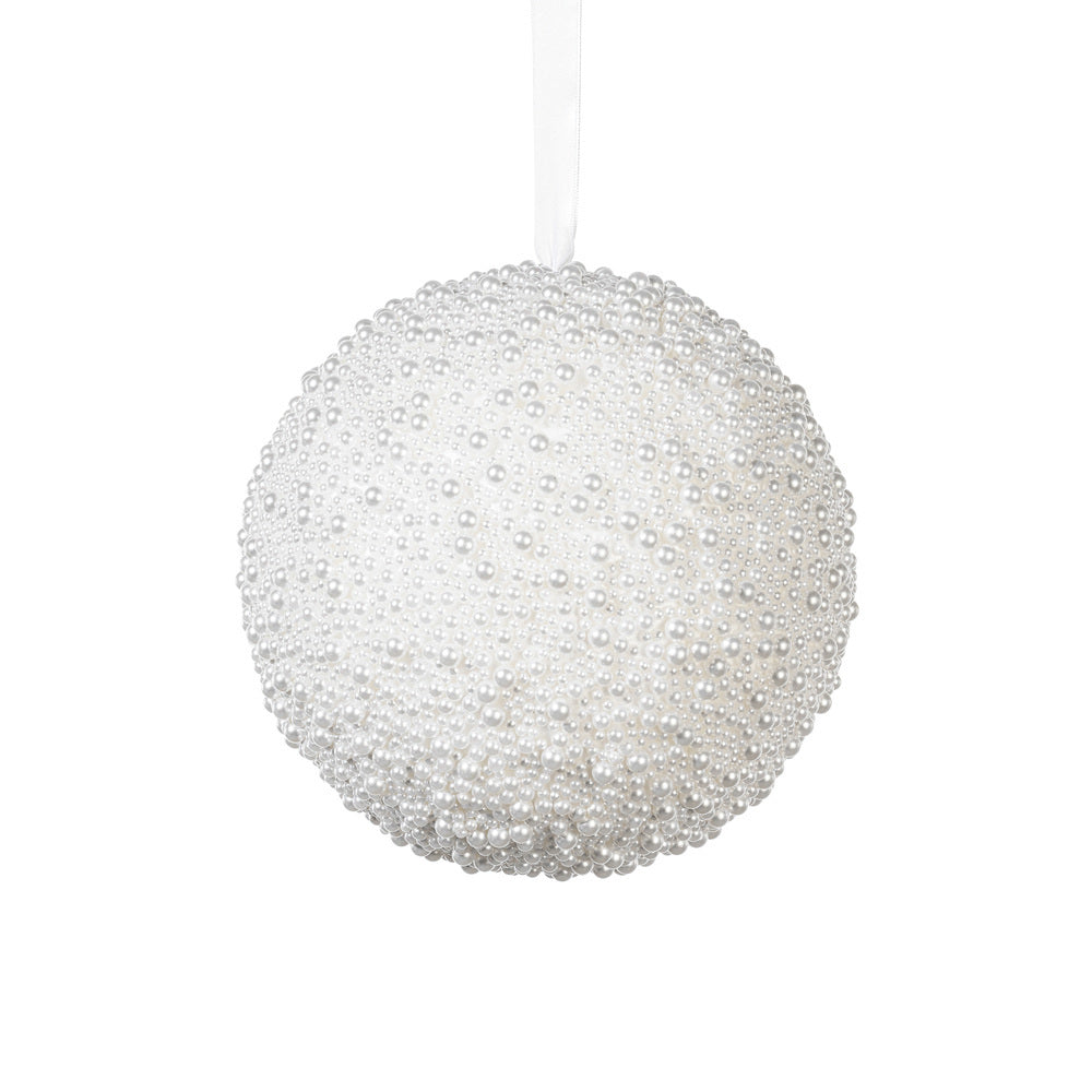 8” White Pearl Ball Ornament 2/Bag