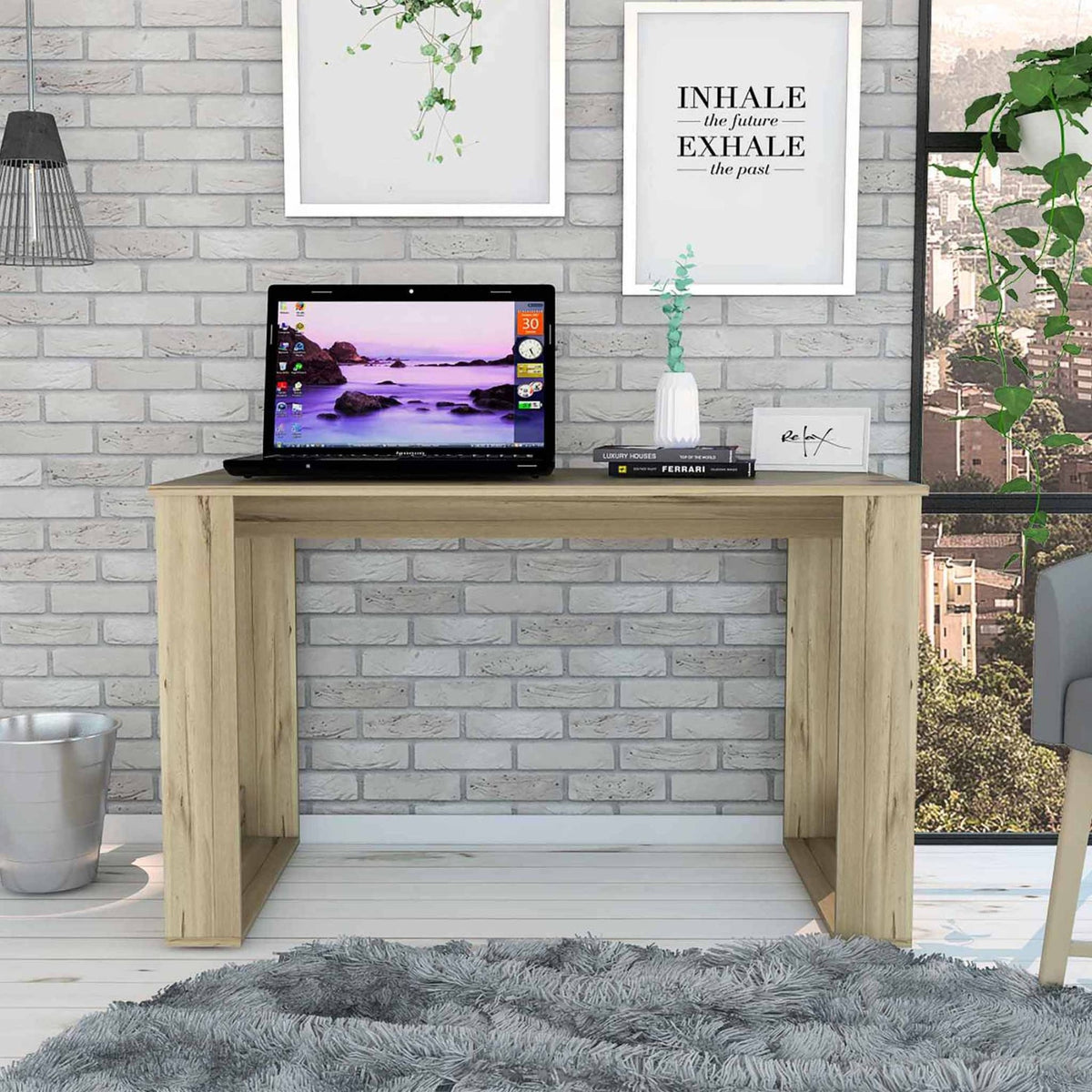 Tuhome Oviedo 120 Desk, Four Legs, Countertop Table, Light Oak, For Office