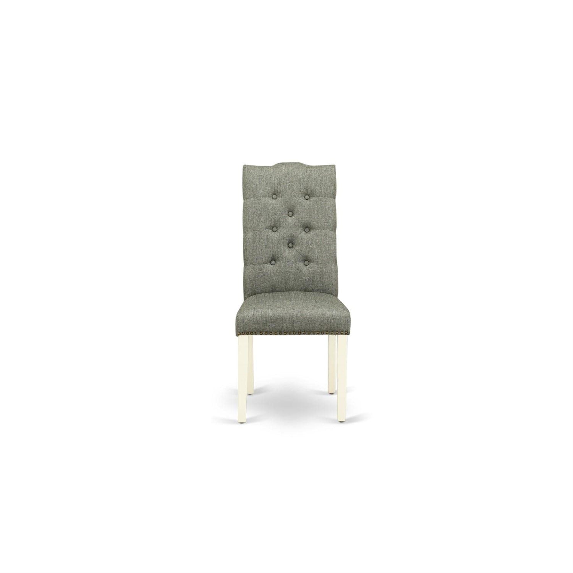 East West Furniture Elp2T07 Elsa Parson Dining Room Chairs - Button Tufted Nailhead Trim Gray Linen Fabric Padded Chairs, Set Of 2, Linen White