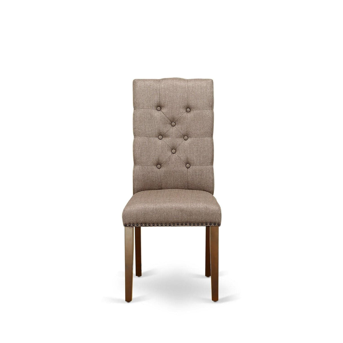 Casafoyer Elp3T16 Elsa Parson Dining Chairs - Button Tufted Nailhead Trim Dark Khaki Linen Fabric Upholstered Chairs, Set Of 2, Mahogany
