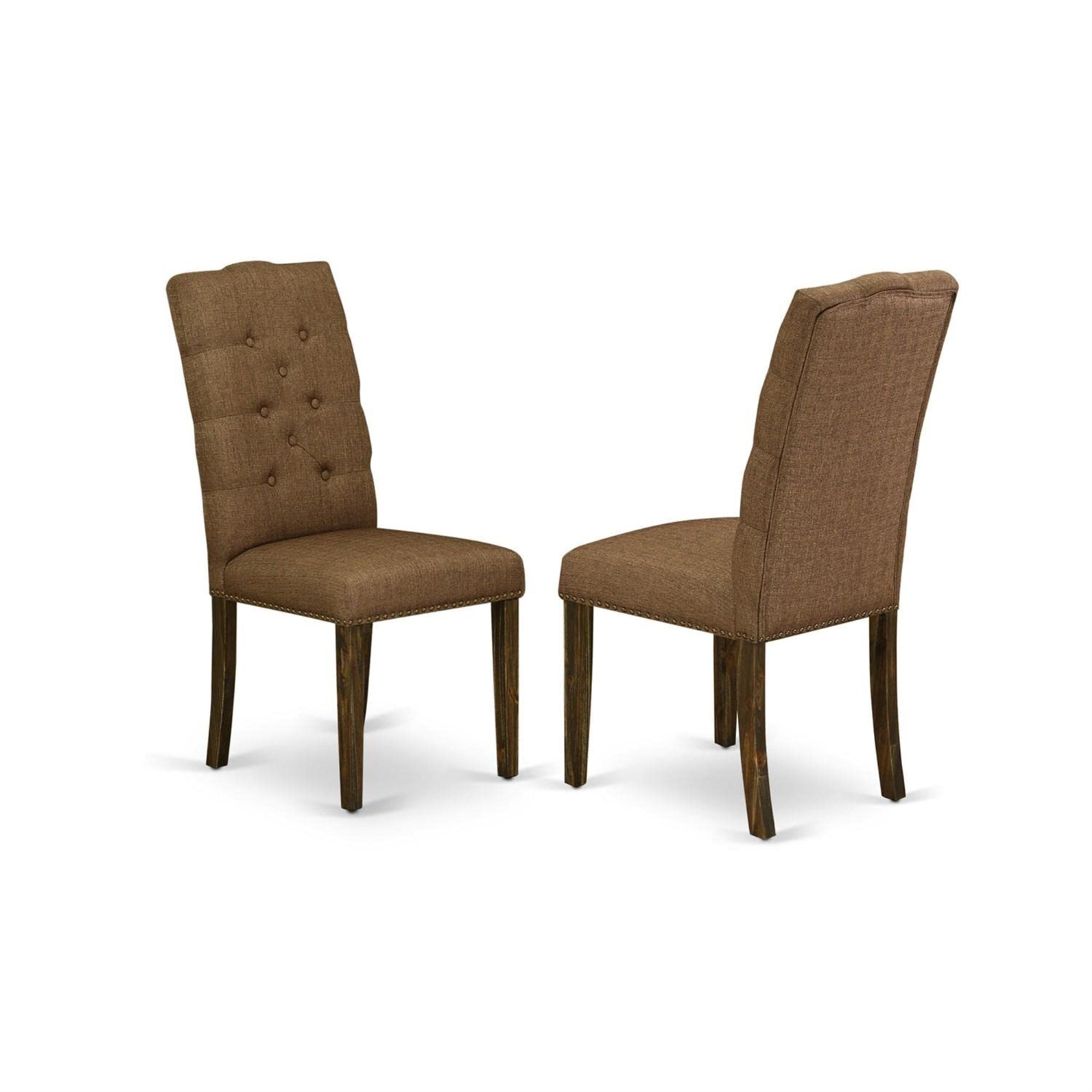 Casafoyer Elp7T18 Elsa Parson Chairs - Button Tufted Nailhead Trim Brown Linen Linen Fabric Padded Dining Chairs, Set Of 2, Jacobean