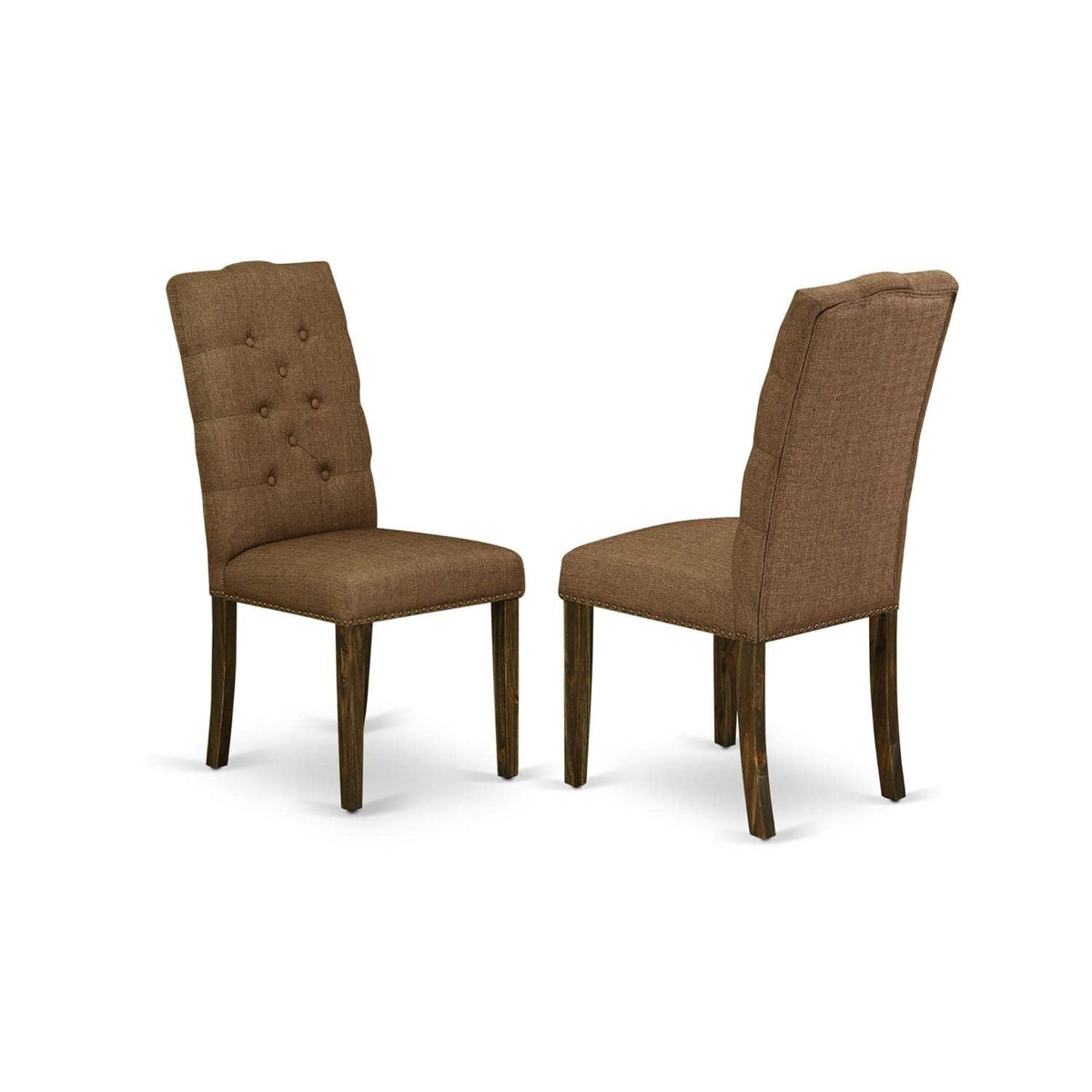 Casafoyer Elp7T18 Elsa Parson Chairs - Button Tufted Nailhead Trim Brown Linen Linen Fabric Padded Dining Chairs, Set Of 2, Jacobean