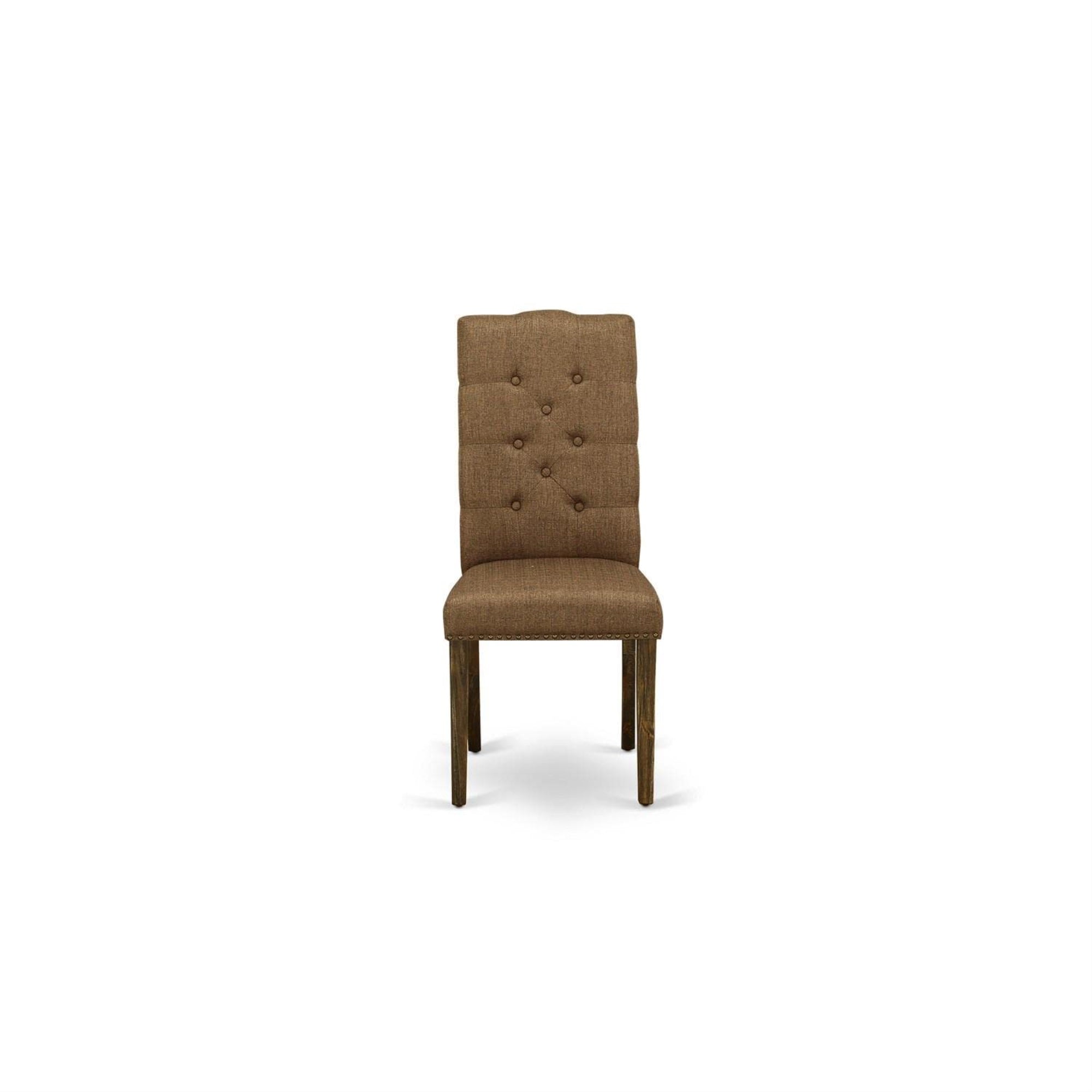 East West Furniture Elp7T18 Elsa Parson Chairs - Button Tufted Nailhead Trim Brown Linen Linen Fabric Padded Dining Chairs, Set Of 2, Jacobean
