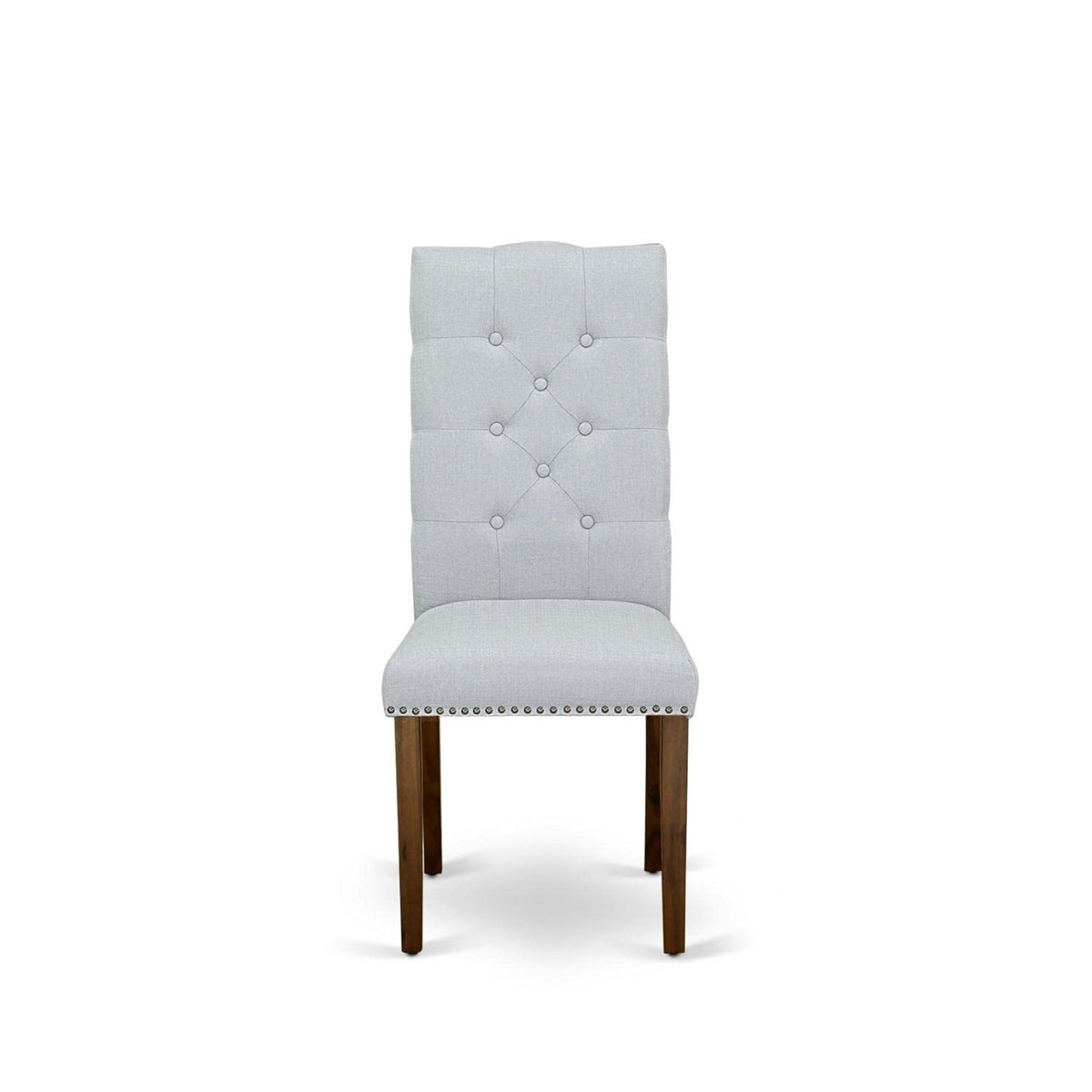Casafoyer Elp8T05 Elsa Parson Dining Chairs - Button Tufted Nailhead Trim Grey Linen Fabric Upholstered Chairs, Set Of 2, Walnut