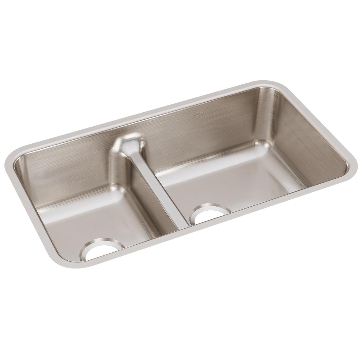 Elkay Lustertone Classic Stainless Steel 32-1/16 X 18-1/2 X 9, 40/60 Double Bowl Undermount Sink With Aqua Divide