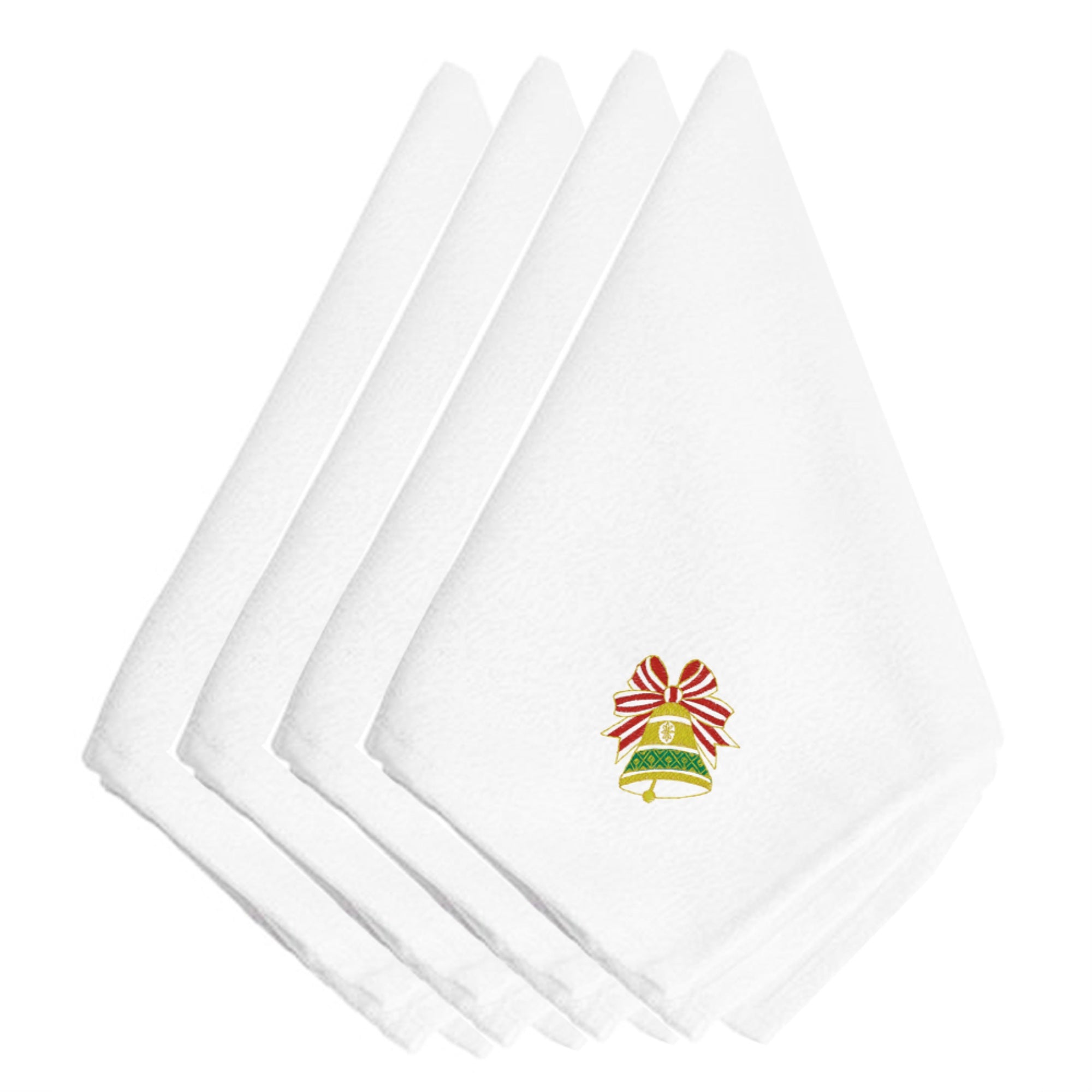 Caroline'S Treasures Embt2410Npke Christmas Green And Gold Bell Embroidered Napkins (Set Of 4), 20, Multicolor