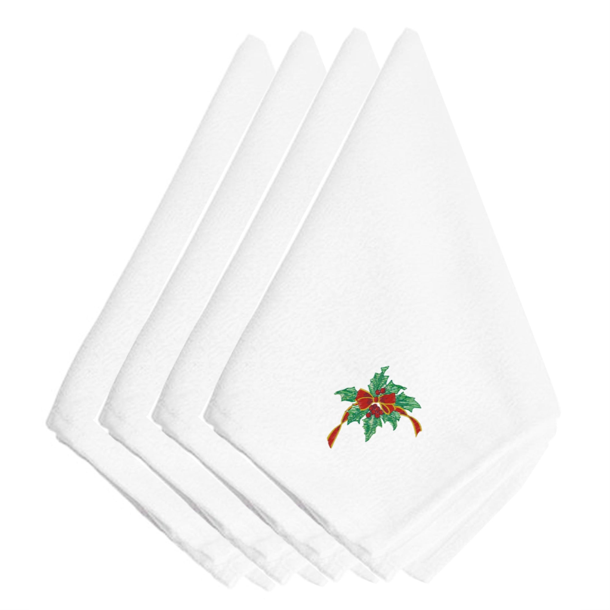 Caroline'S Treasures Christmas Holly Ribbon Embroidered Napkins Set Of 4 Embt2412Npke, 20, Multicolor