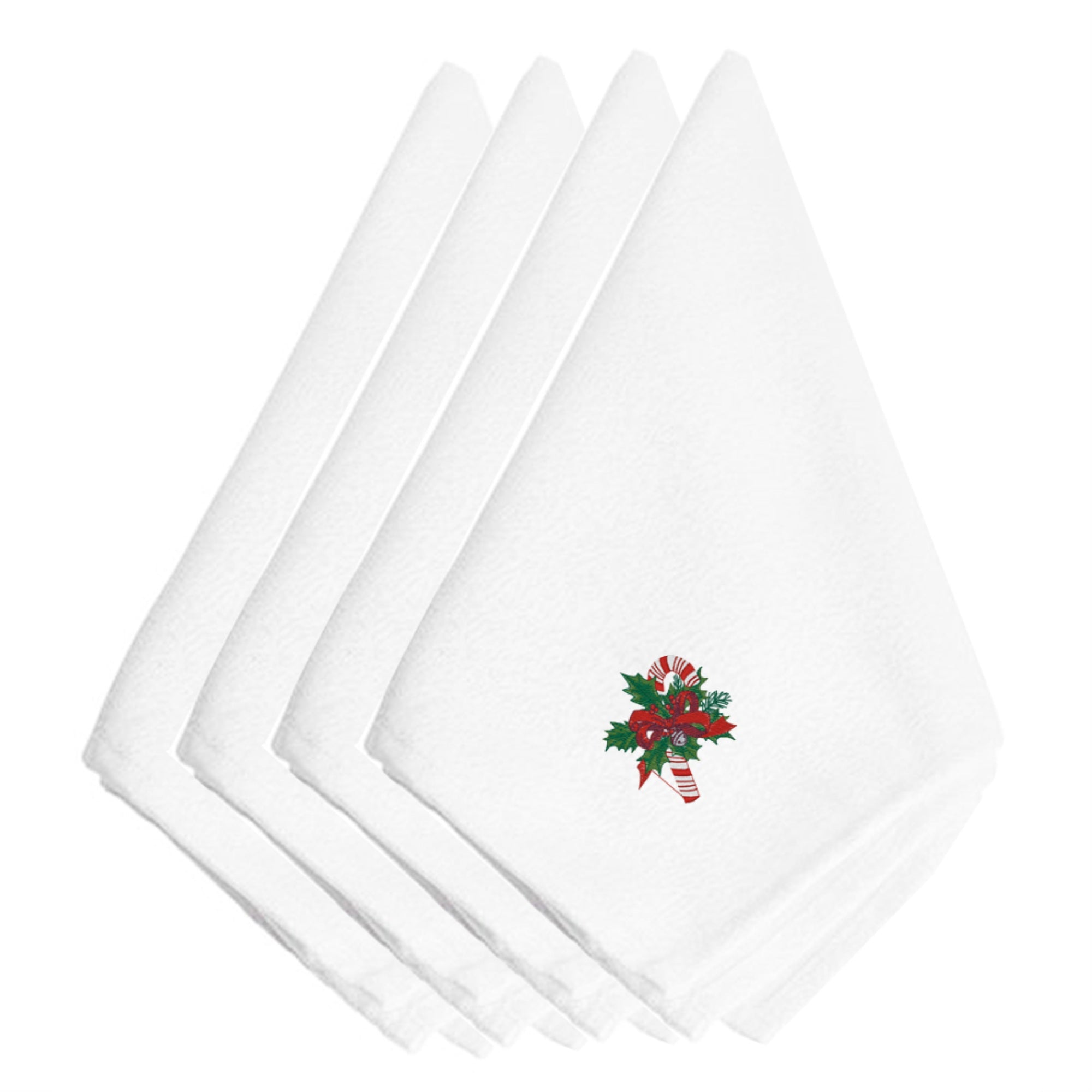 Caroline'S Treasures Embt2413Npke Christmas Candy Cane And Holly Embroidered Napkins (Set Of 4), 20, Multicolor
