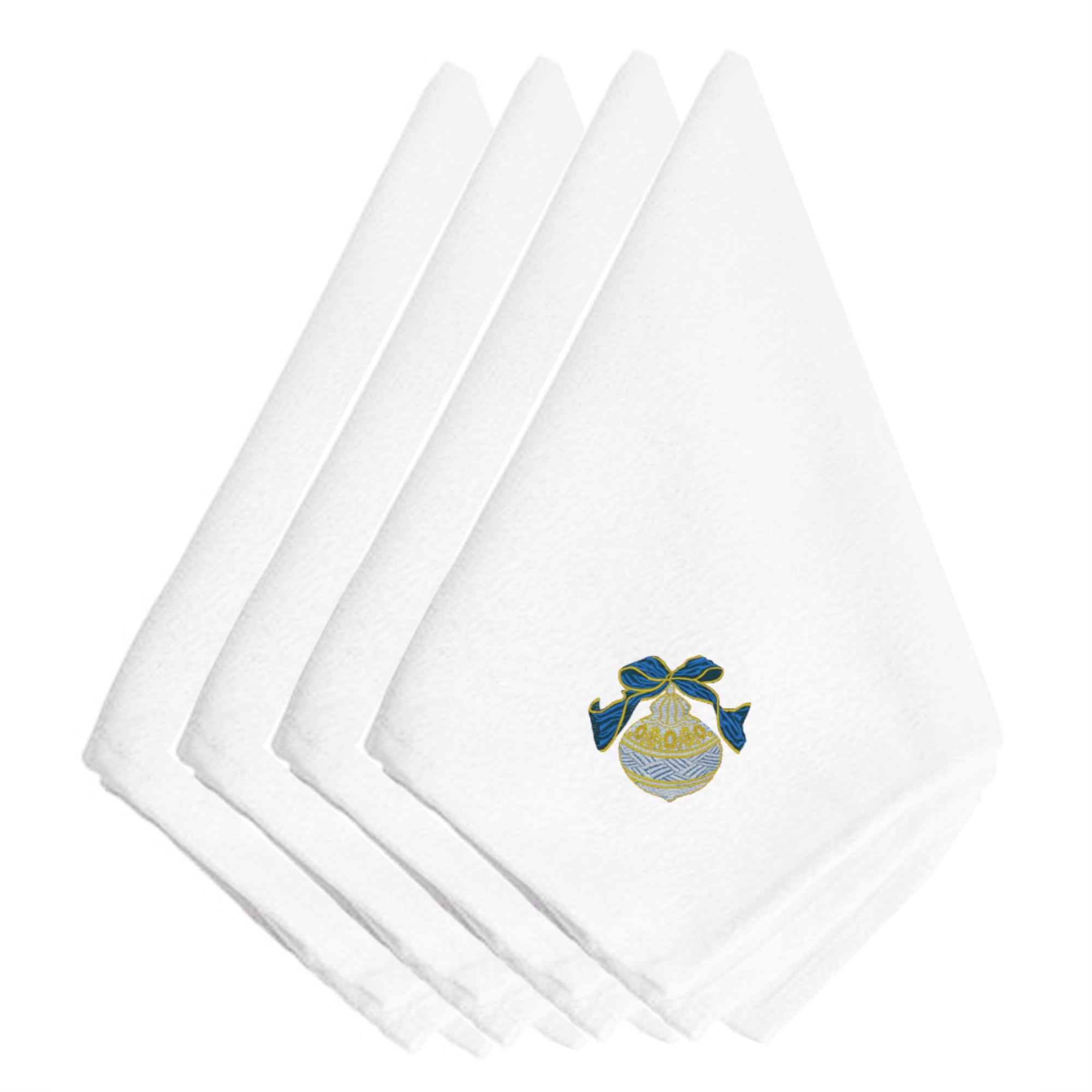 Caroline'S Treasures Embt2962Npke Christmas Gold And Blue Ornament Embroidered Napkins (Set Of 4), 20, Multicolor