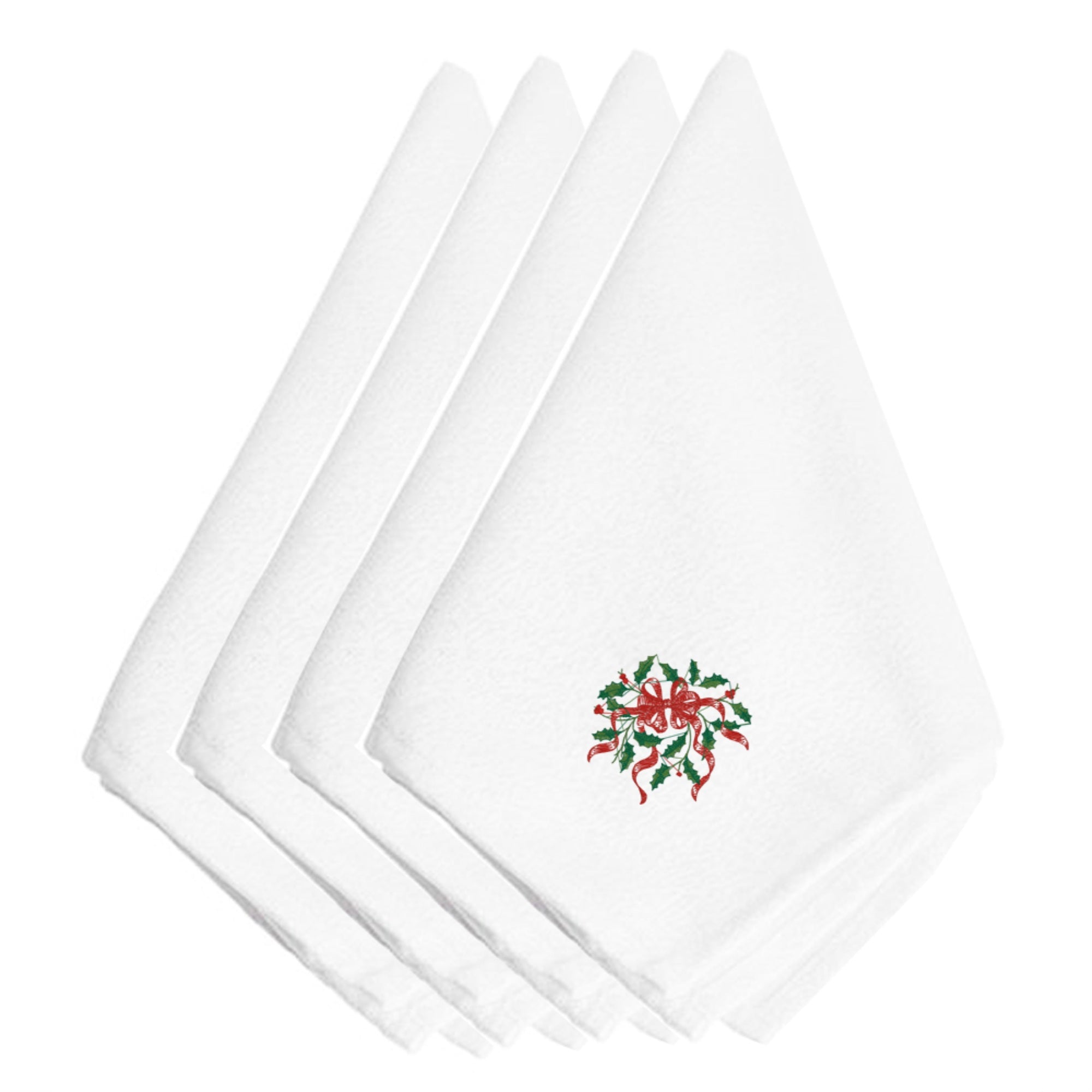 Caroline'S Treasures Embt2974Npke Christmas Holly With Ribbon Embroidered Napkins (Set Of 4), 20, Multicolor