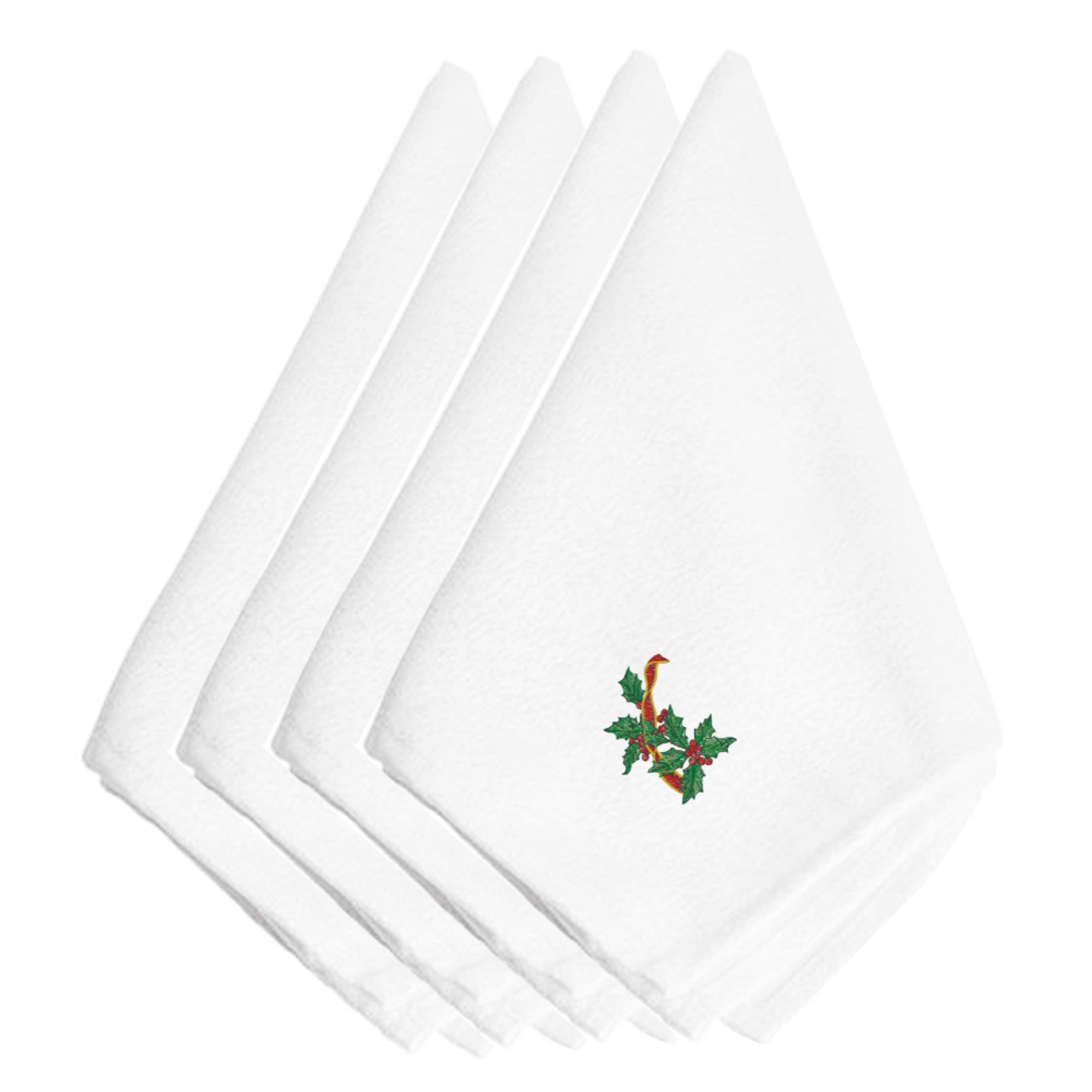 Caroline'S Treasures Embt3537Npke Christmas Holly Ribbon String Embroidered Napkins (Set Of 4), 20, Multicolor
