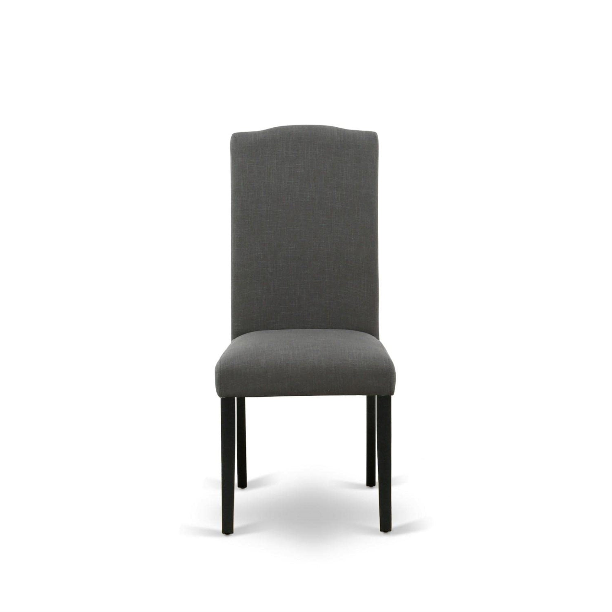 East West Furniture Enp1T20 Encinal Parson Dining Room Chairs - Nailhead Trim Dark Gotham Linen Fabric Padded Chairs, Set Of 2, Black