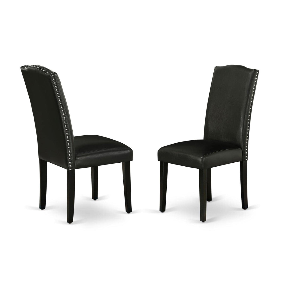 Casafoyer Enp1T69 Encinal Parson Dining Room Chairs - Nailhead Trim Black Faux Leather Padded Chairs, Set Of 2, Black