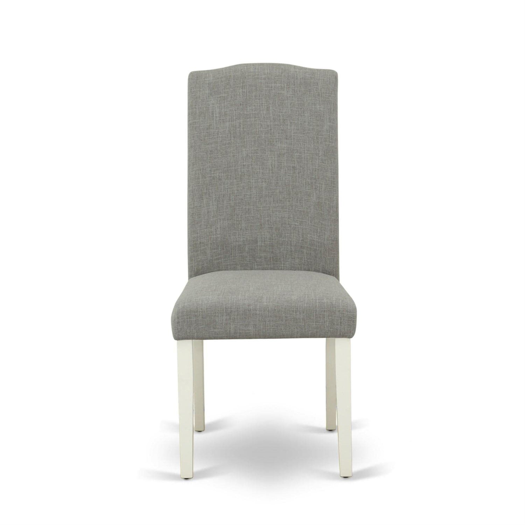 East West Furniture Enp2T06 Encinal Parson Dining Chairs - Nailhead Trim Dark Shitake Linen Fabric Padded Chairs, Set Of 2, Linen White