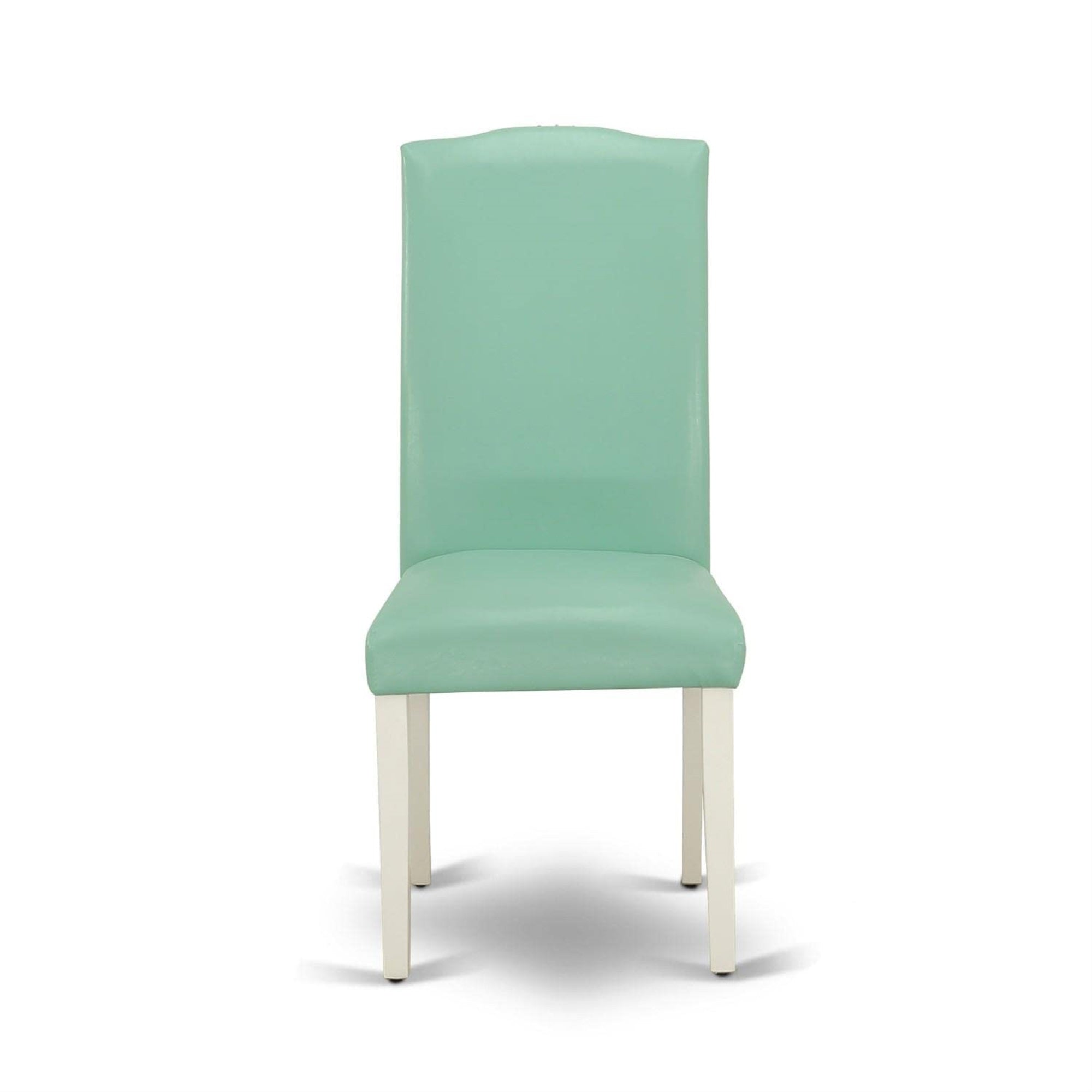 East West Furniture Enp2T57 Encinal Parson Kitchen Chairs - Nailhead Trim Pond Faux Leather Padded Dining Chairs, Set Of 2, Linen White