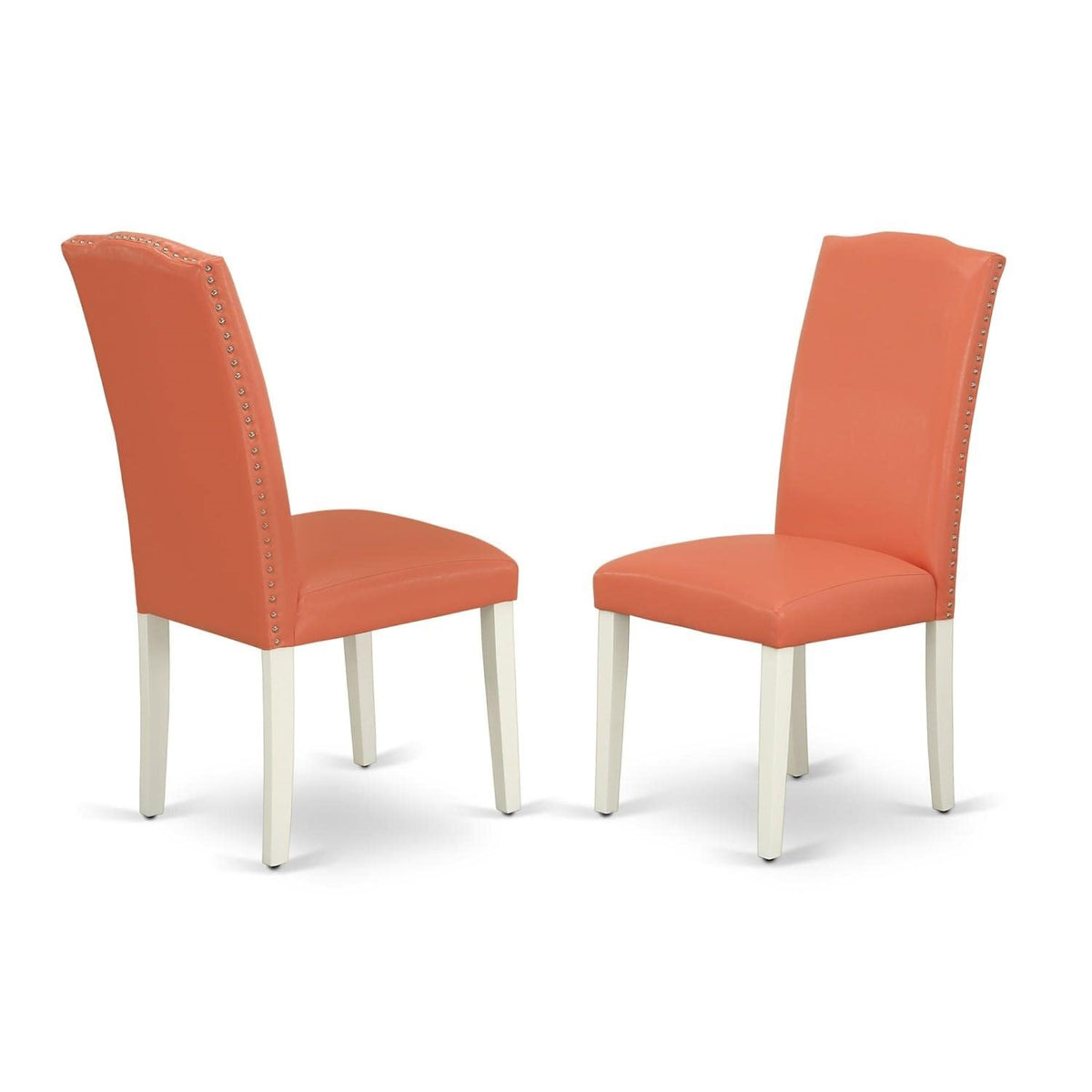 Casafoyer Enp2T78 Encinal Parsons Dining Chairs - Nailhead Trim Pink Flamingo Faux Leather Upholstered Chairs, Set Of 2, Linen White