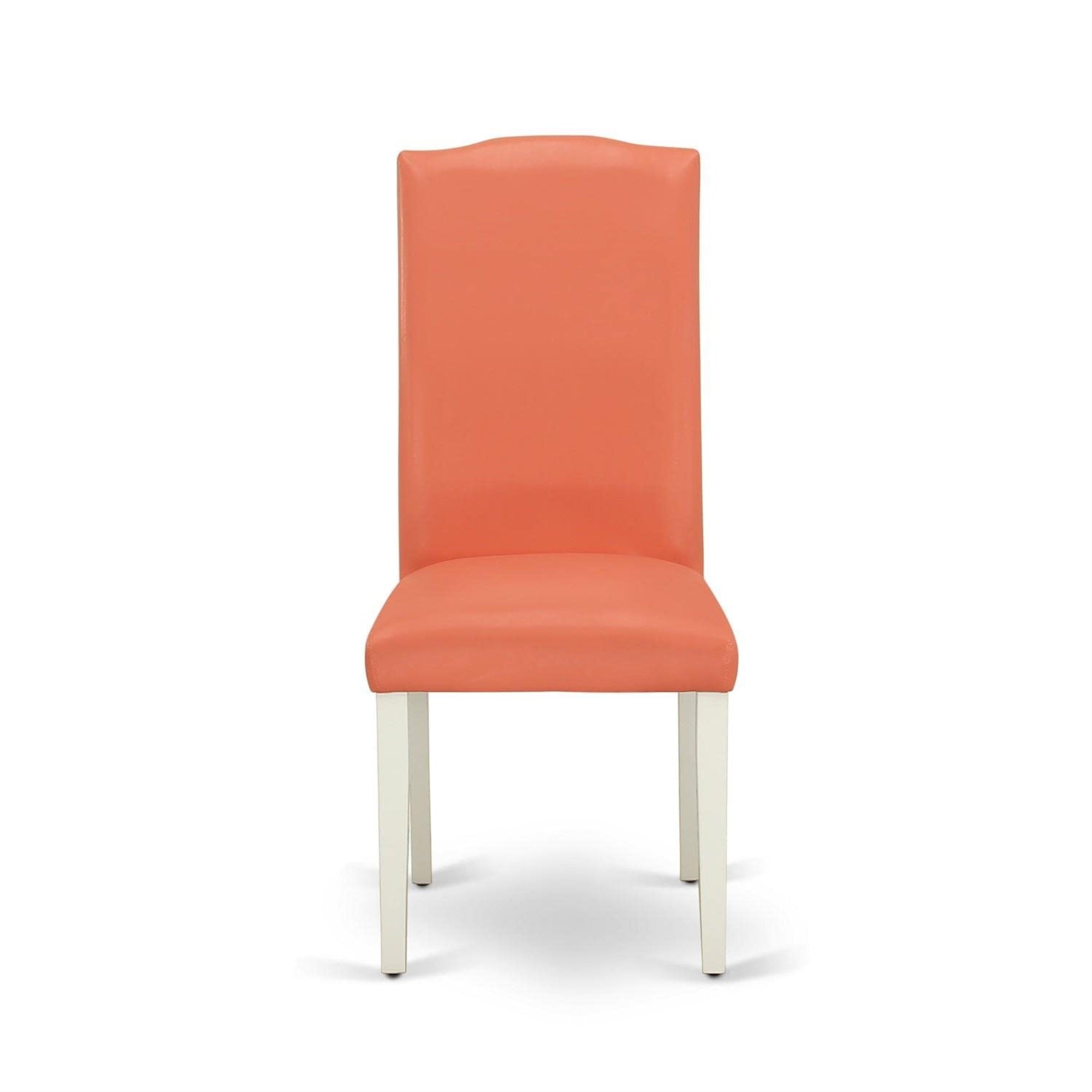 East West Furniture Enp2T78 Encinal Parsons Dining Chairs - Nailhead Trim Pink Flamingo Faux Leather Upholstered Chairs, Set Of 2, Linen White