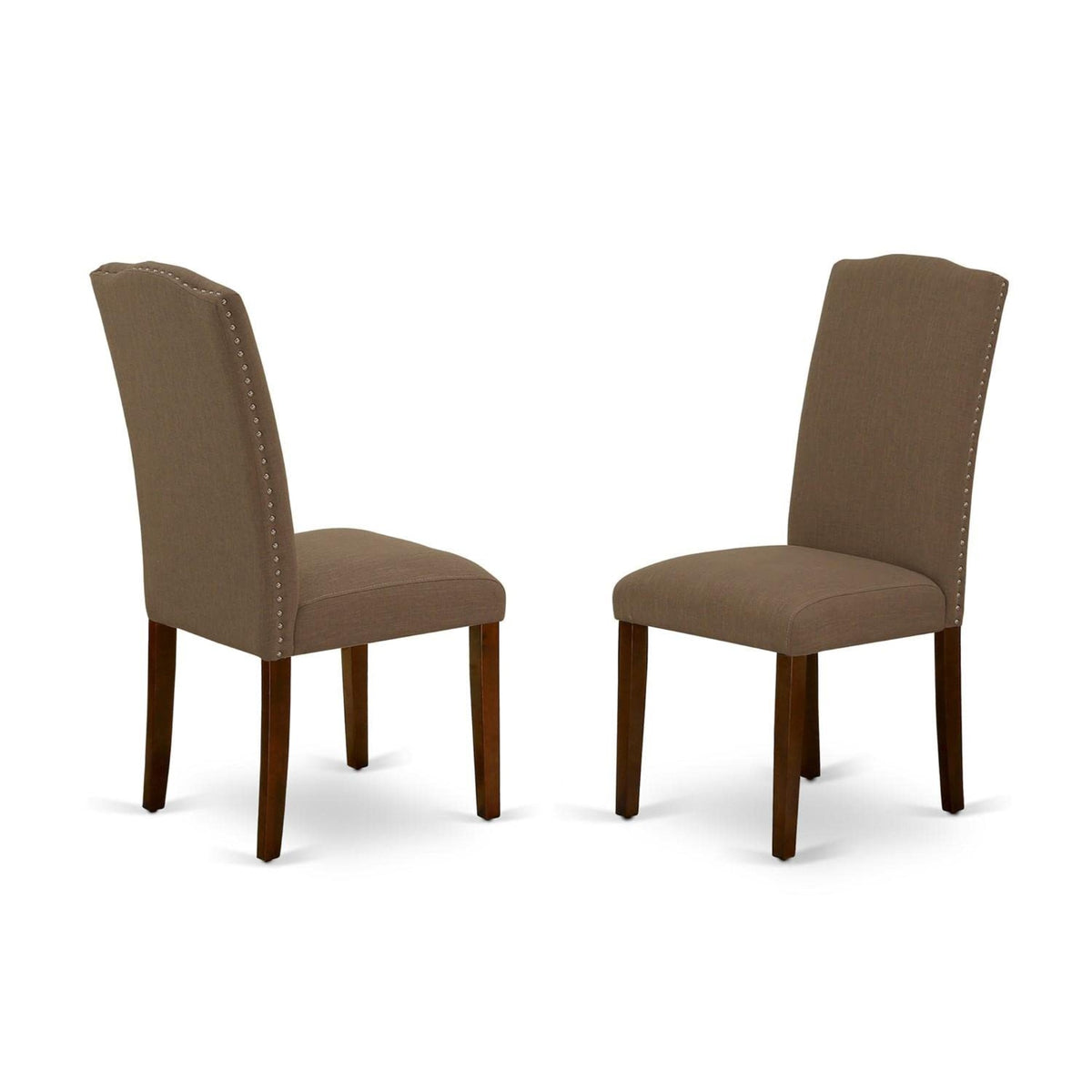 Casafoyer Enp3T18 Encinal Parson Dining Chairs - Nailhead Trim Dark Coffee Linen Fabric Upholstered Chairs, Set Of 2, Mahogany
