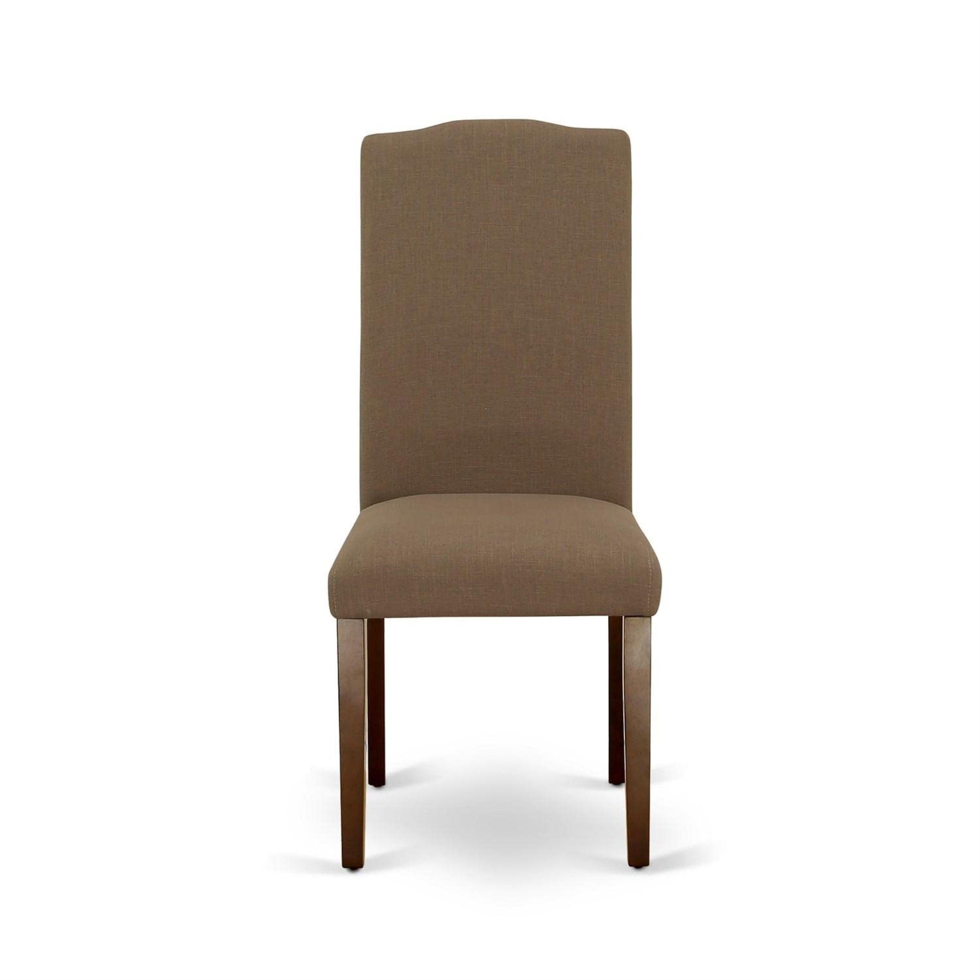East West Furniture Enp3T18 Encinal Parson Dining Chairs - Nailhead Trim Dark Coffee Linen Fabric Upholstered Chairs, Set Of 2, Mahogany