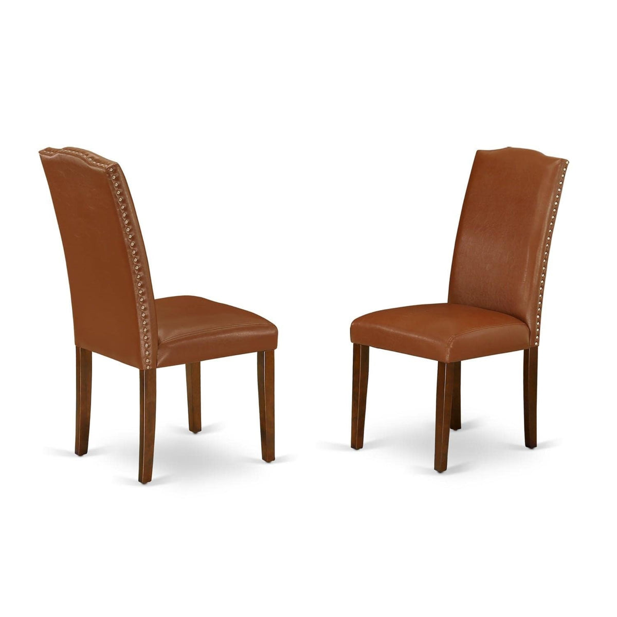 Casafoyer Enp3T66 Encinal Parsons Dining Chairs - Nailhead Trim Brown Faux Faux Leather Upholstered Chairs, Set Of 2, Mahogany