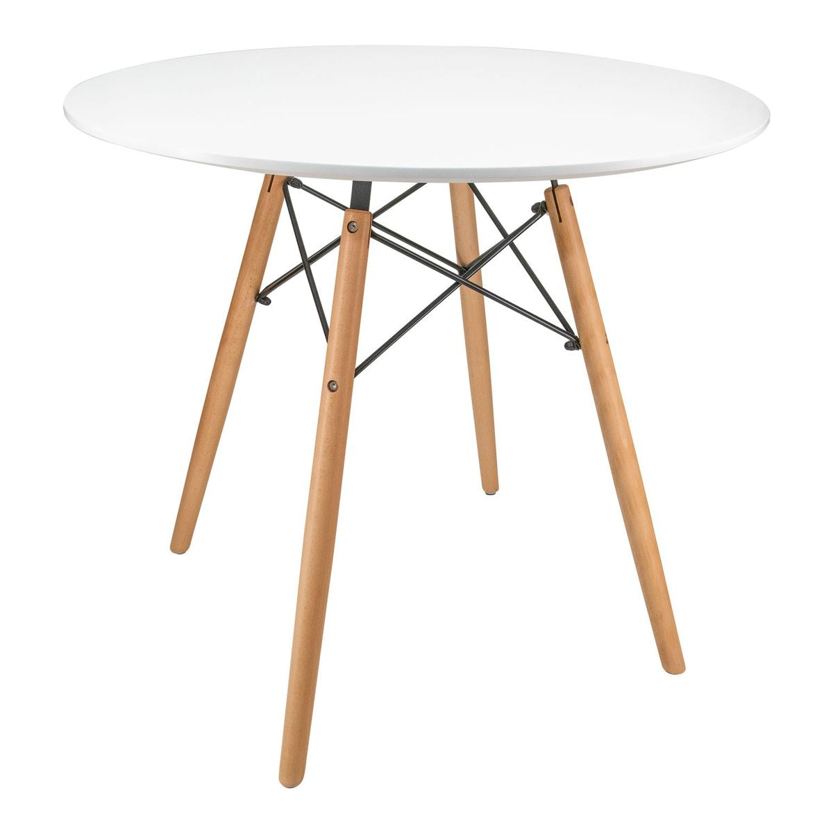 Leisuremod Dover Round Bistro Wood Top Dining Table W/ Natural Wood Eiffel Base