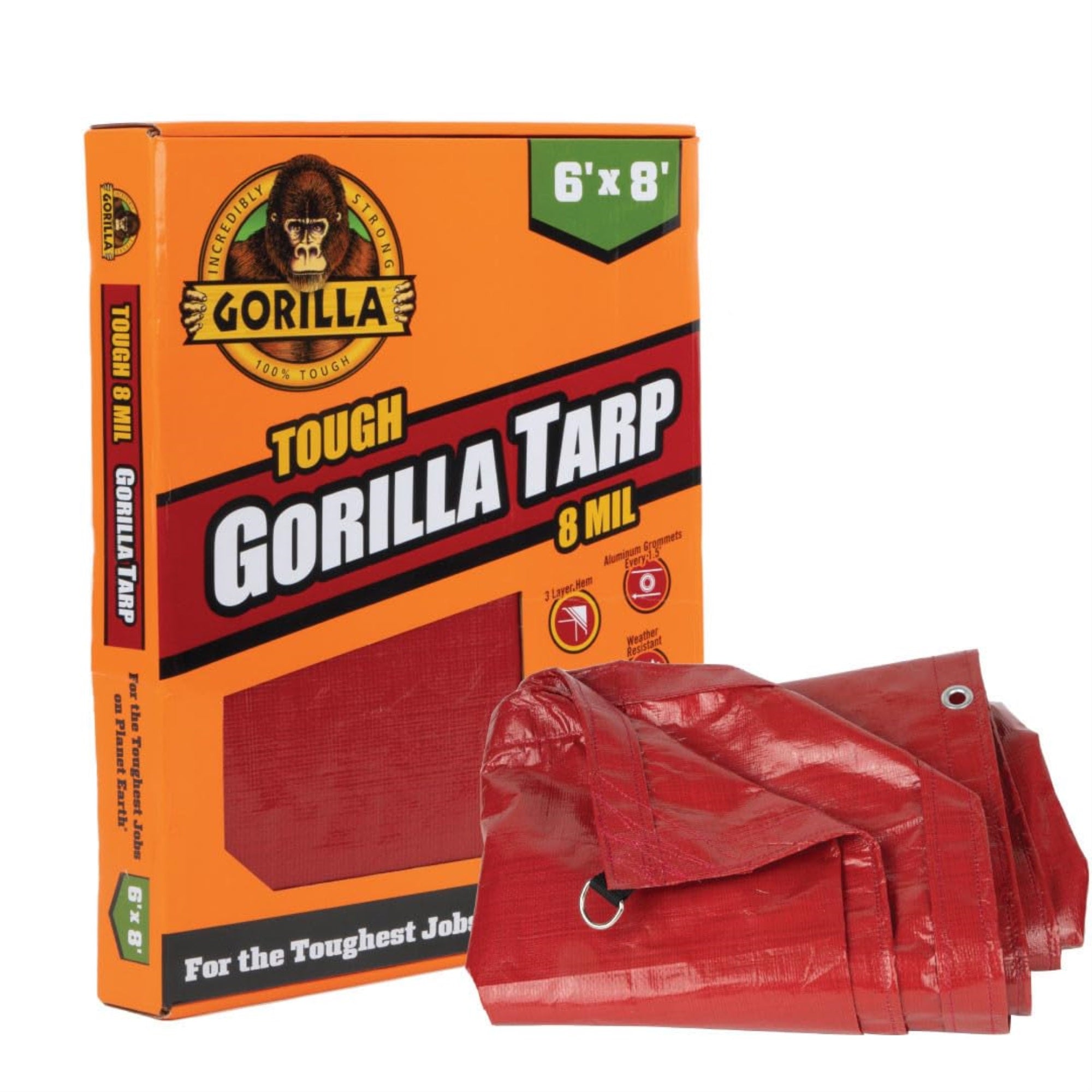 Gorilla 6' X 8' Tough Tarp (97030) - Heavy-Duty, Waterproof, And Versatile Outdoor Protection. Reinforced Edges & Hem & Durable Material. Ideal For Camping, Gardening, And More