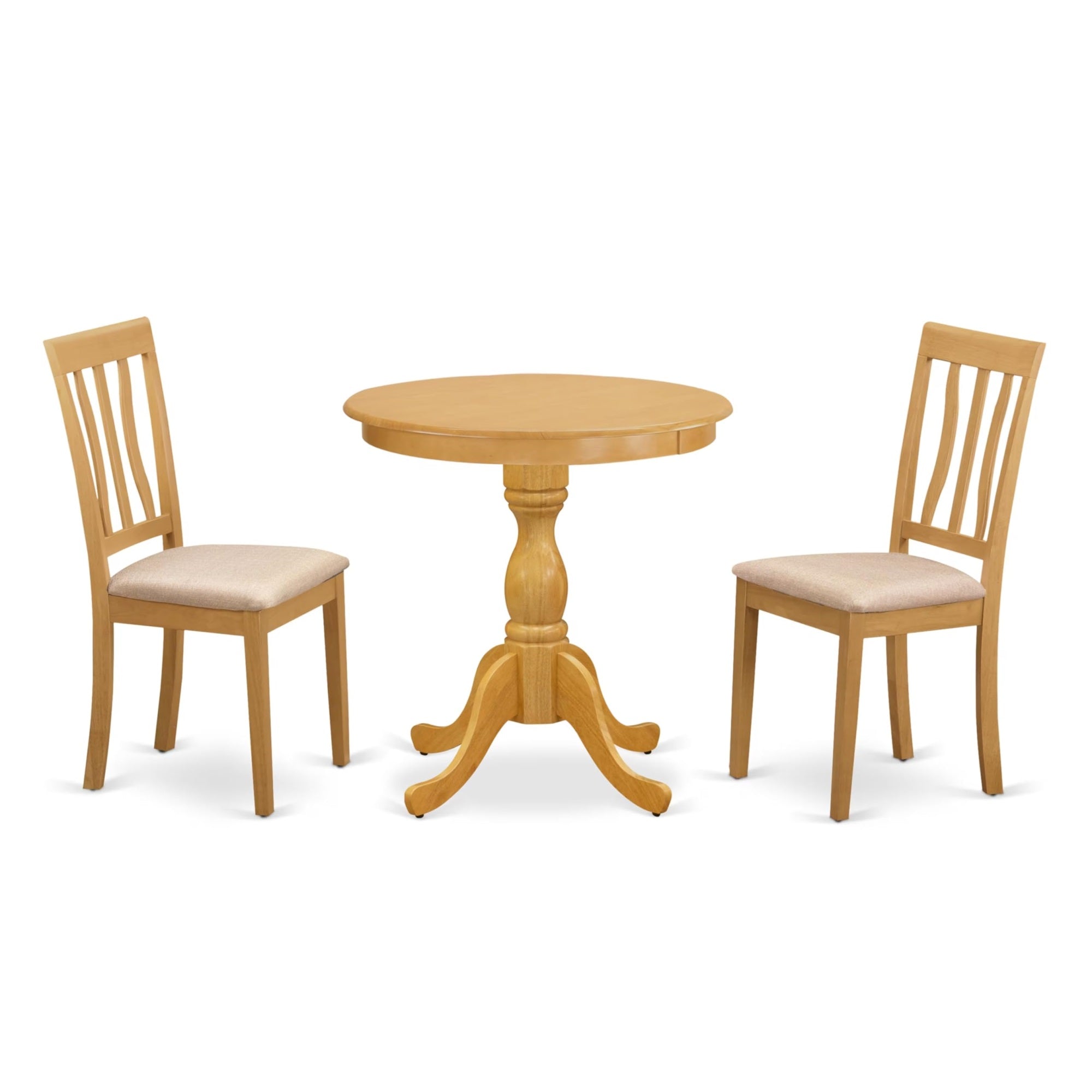Casafoyer Esan3-Oak-C 3 Piece Kitchen Table & Chairs Set Contains A Round Dining Room Table With Pedestal And 2 Linen Fabric Upholstered Chairs, 30X30 Inch, Oak