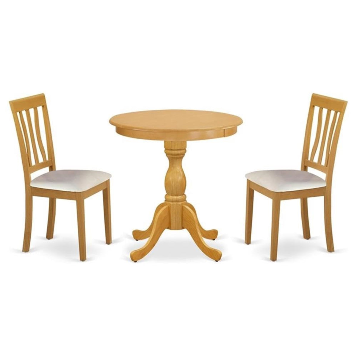 Casafoyer Esan3-Oak-Lc 3 Piece Kitchen Table & Chairs Set Contains A Round Dining Room Table With Pedestal And 2 Faux Leather Upholstered Chairs, 30X30 Inch, Oak