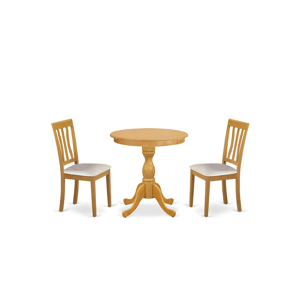 East West Furniture Esan3-Oak-Lc Eden 3 Piece Kitchen Set Contains A Round Dining Room Table With Pedestal And 2 Faux Leather Upholstered Chairs, 30X30 Inch