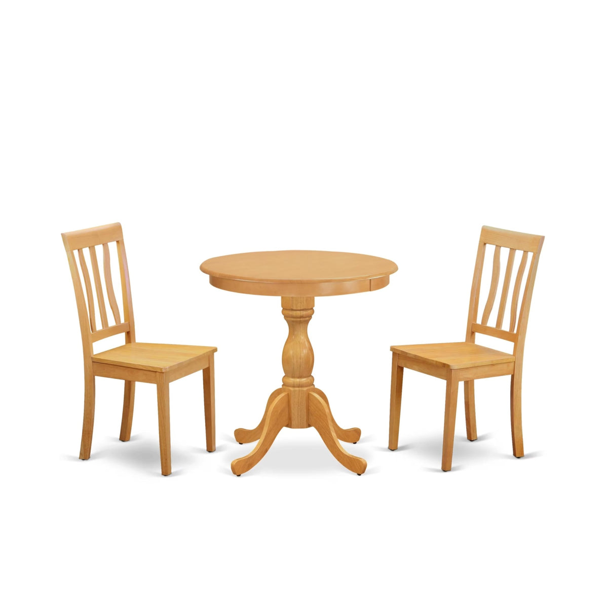Casafoyer Eden 3 Piece Kitchen Set For Small Spaces Contains A Round Table With Pedestal And 2 Dining Room Chairs, 30X30 Inch, Esan3-Oak-W