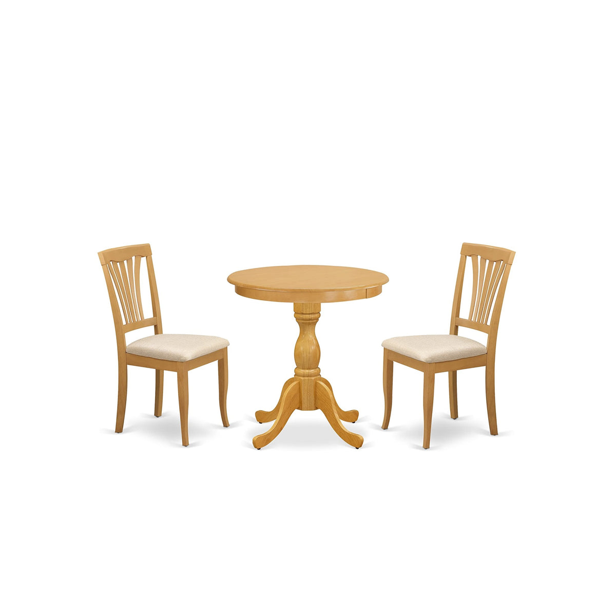 East West Furniture Esav3-Oak-C Eden 3 Piece Room Furniture Set Contains A Round Dining Table With Pedestal And 2 Linen Fabric Upholstered Chairs, 30X30 Inch