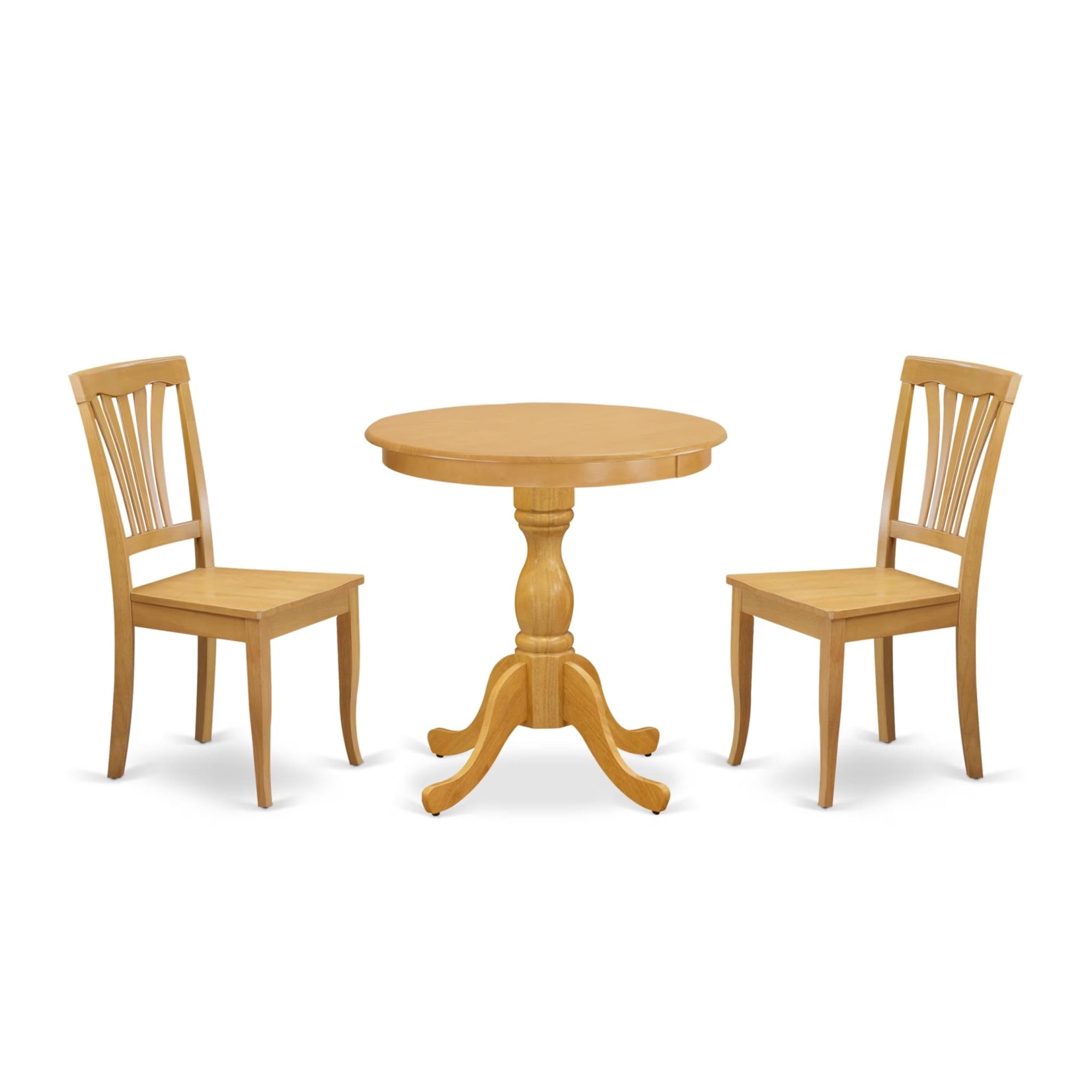 Casafoyer Esav3-Oak-W 3 Piece Modern Dining Table Set Contains A Round Wooden Table With Pedestal And 2 Kitchen Dining Chairs, 30X30 Inch, Oak