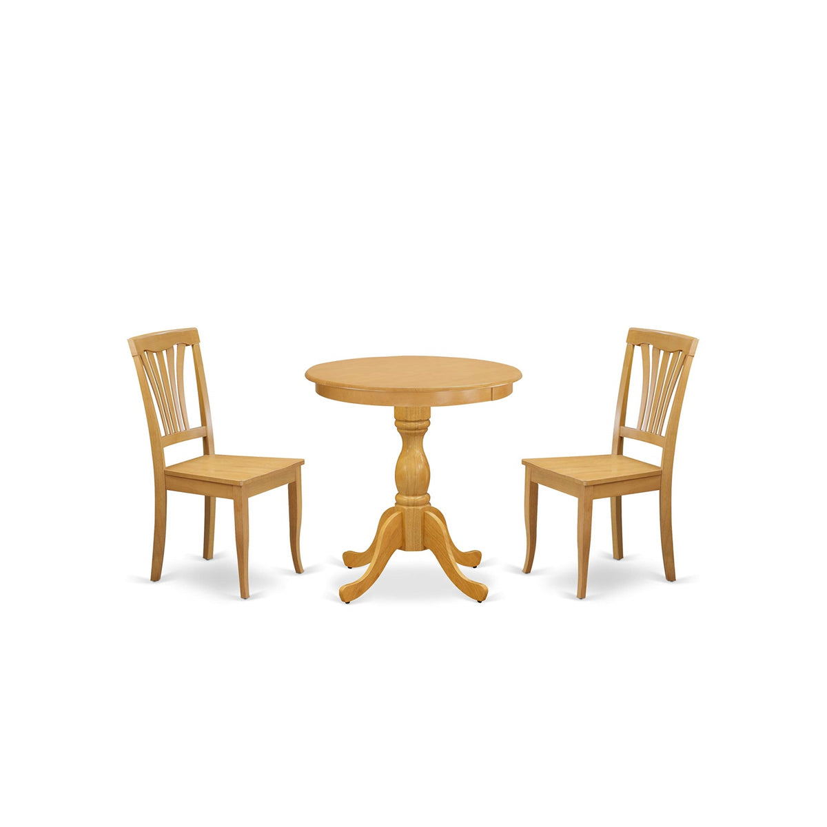 East West Furniture Esav3-Oak-W Eden 3 Piece Modern Set Contains A Round Wooden Table With Pedestal And 2 Kitchen Dining Chairs, 30X30 Inch