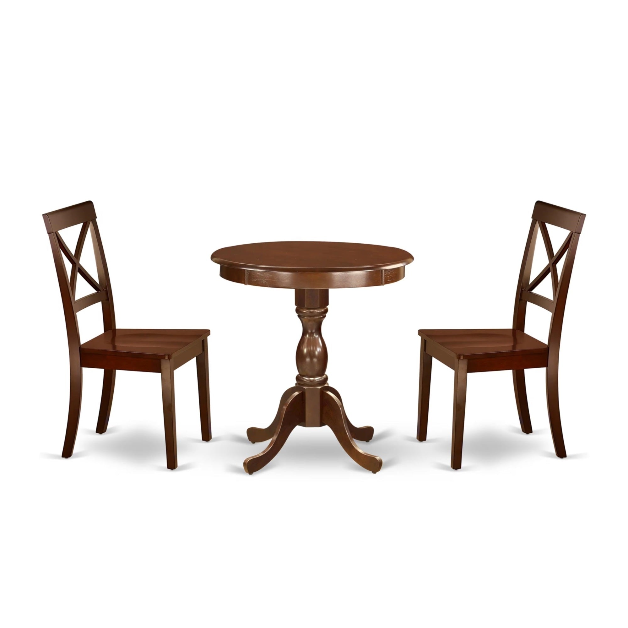 Casafoyer Esbo3-Mah-W 3 Piece Dining Room Table Set Contains A Round Kitchen Table With Pedestal And 2 Dining Chairs, 30X30 Inch, Mahogany
