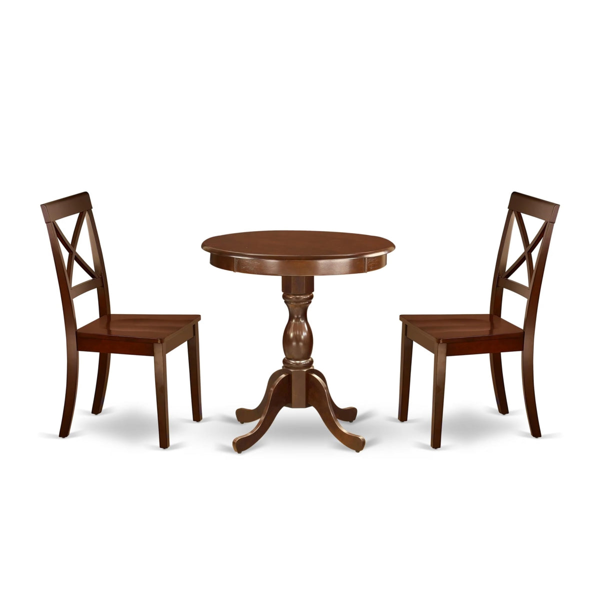 Casafoyer Esbo3-Mah-W 3 Piece Dining Room Table Set Contains A Round Kitchen Table With Pedestal And 2 Dining Chairs, 30X30 Inch, Mahogany