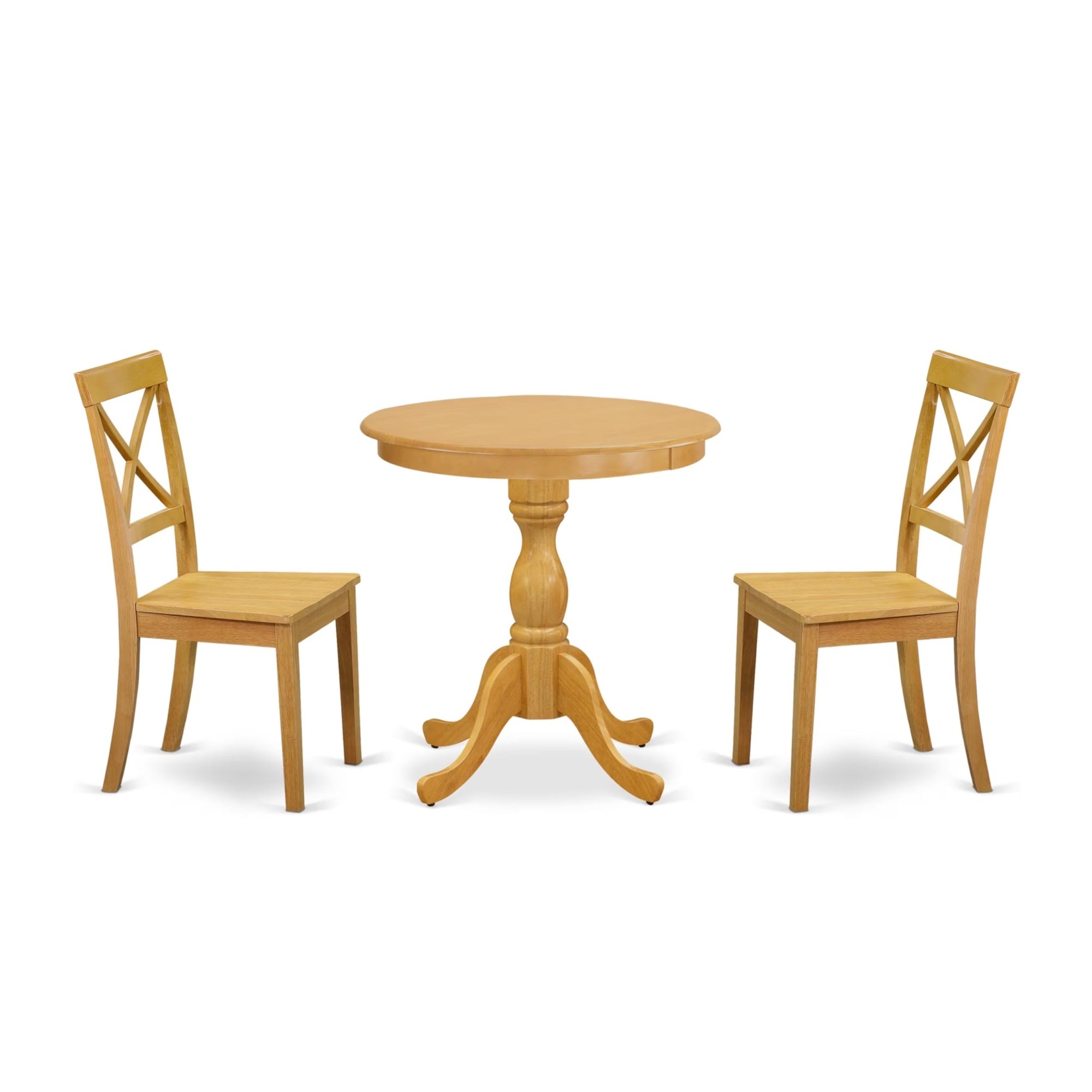 Casafoyer Esbo3-Oak-W 3 Piece Dining Set Contains A Round Dining Room Table With Pedestal And 2 Wood Seat Chairs, 30X30 Inch, Oak
