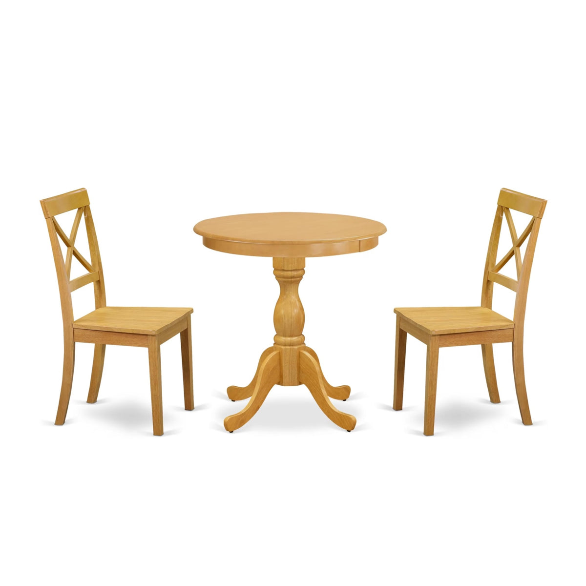 Casafoyer Esbo3-Oak-W 3 Piece Dining Set Contains A Round Dining Room Table With Pedestal And 2 Wood Seat Chairs, 30X30 Inch, Oak